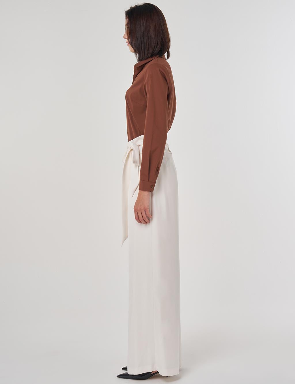 Waist Tie Satin Pants Ecru