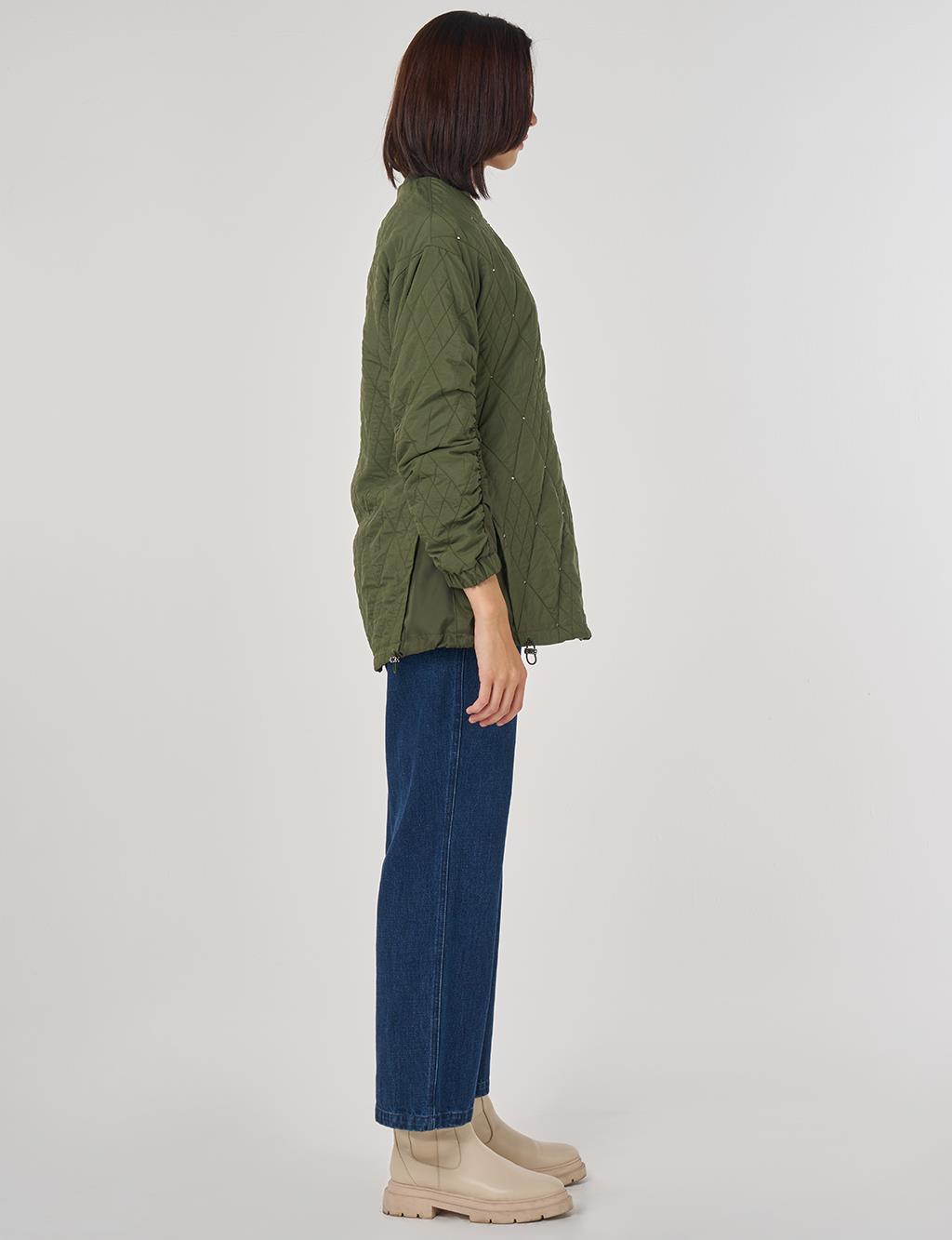 Embossed Pattern Jacket Forest Green