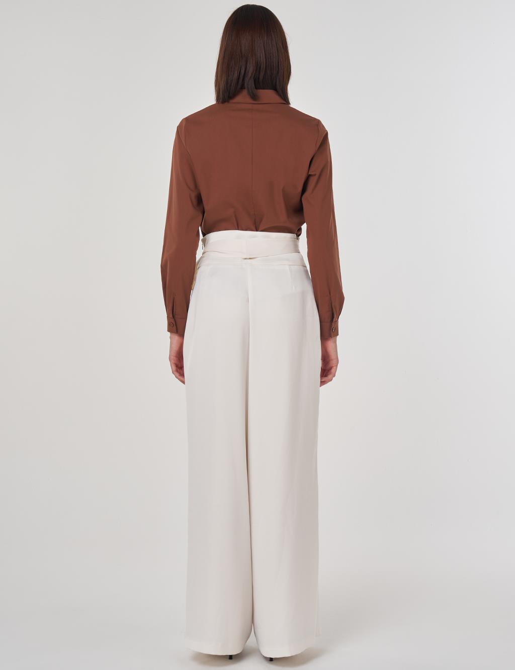 Waist Tie Satin Pants Ecru