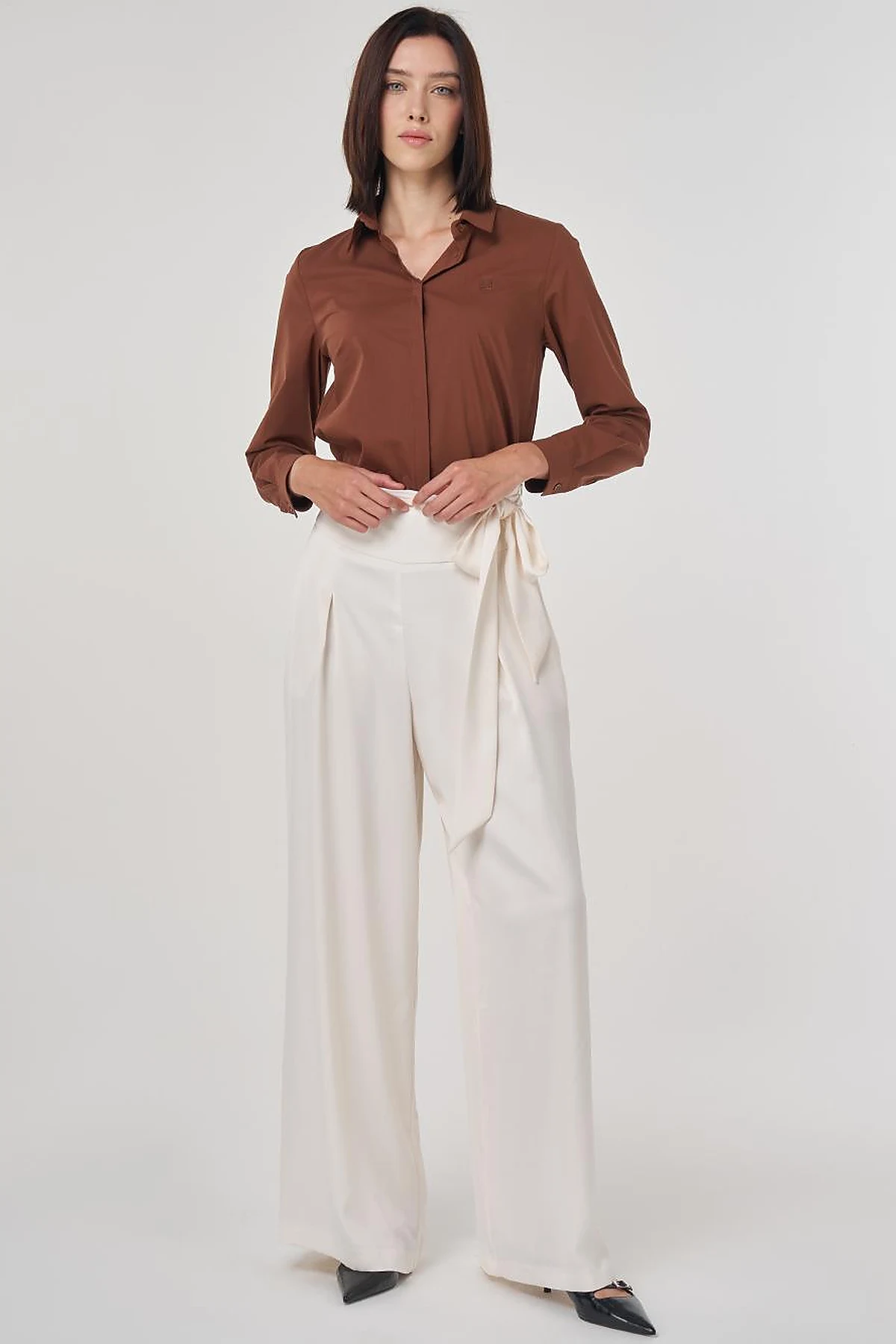 Waist Tie Satin Pants Ecru