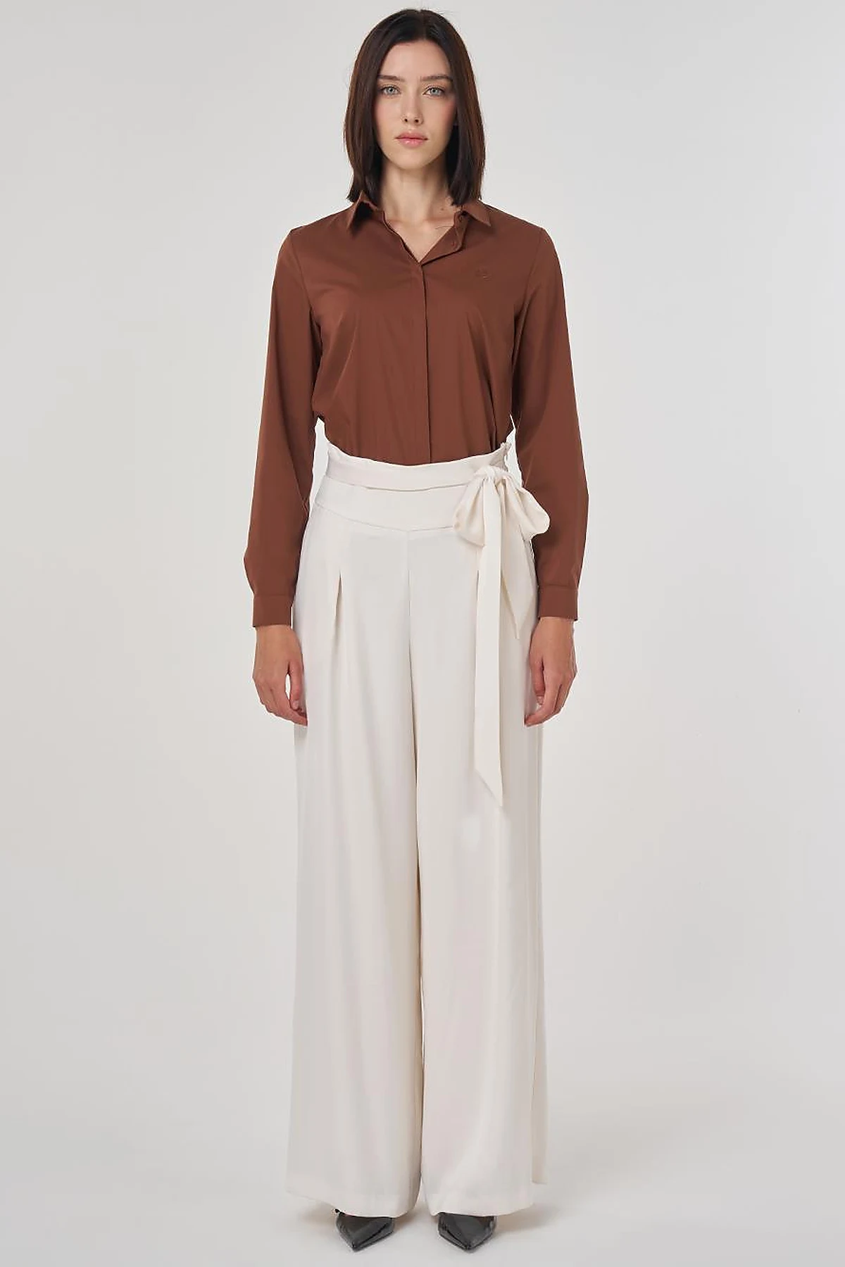 Waist Tie Satin Pants Ecru