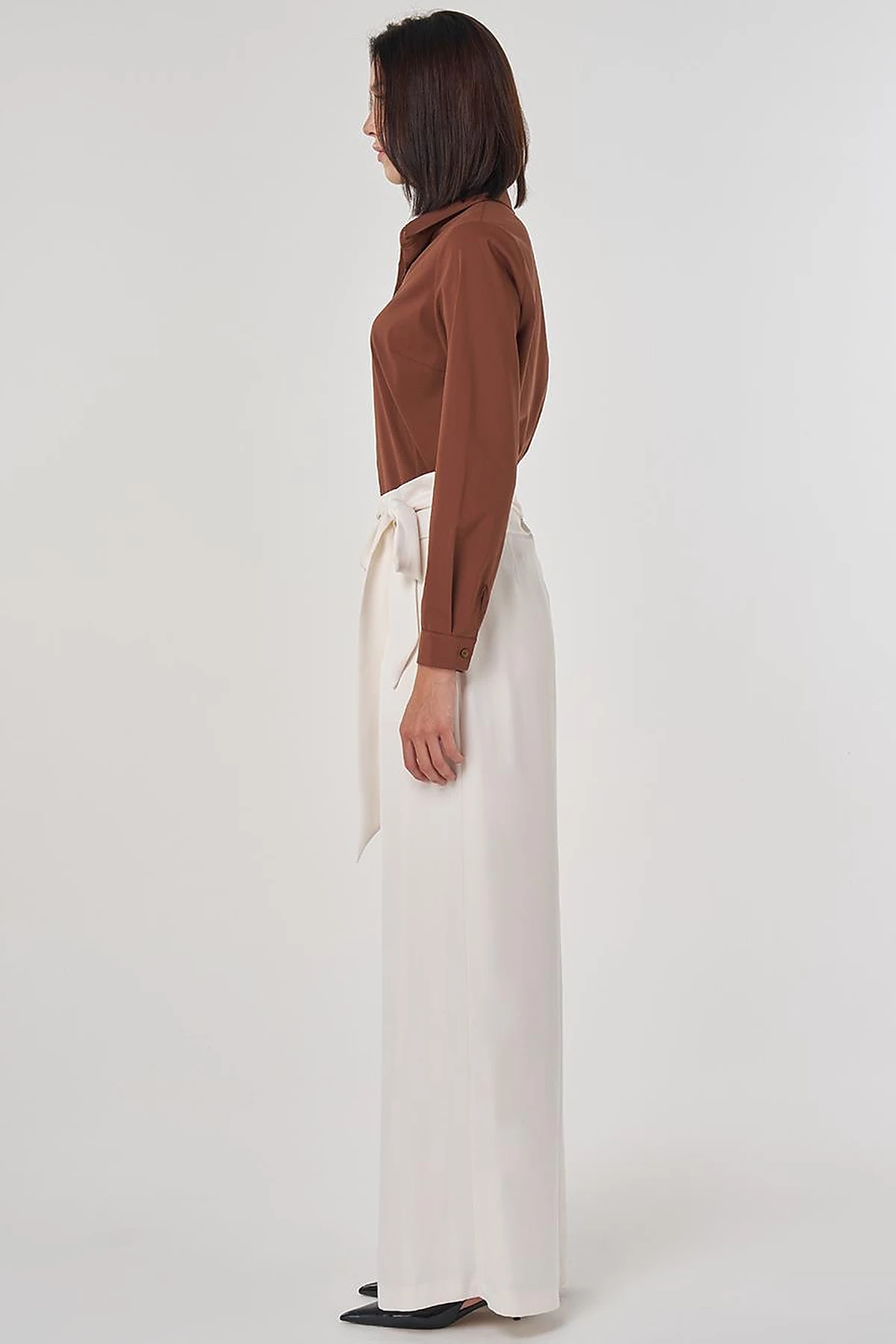 Waist Tie Satin Pants Ecru