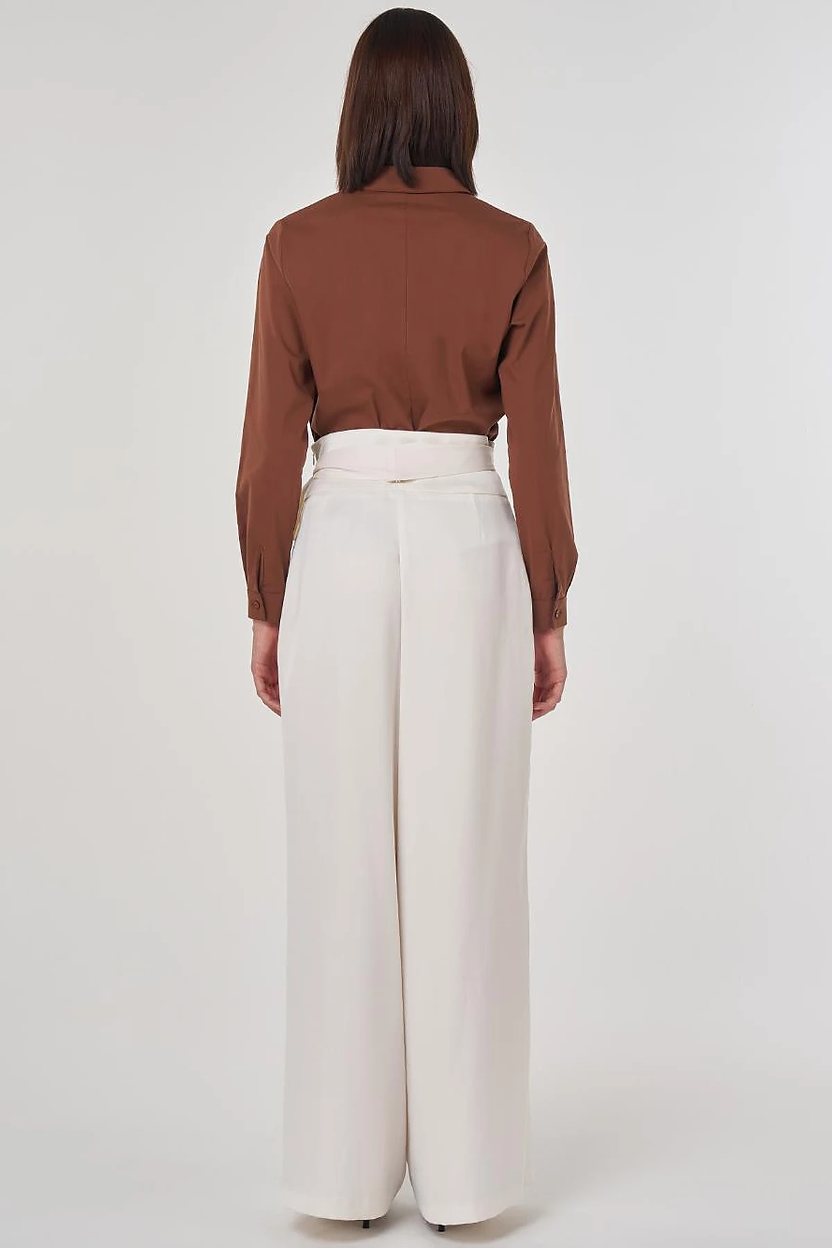 Waist Tie Satin Pants Ecru