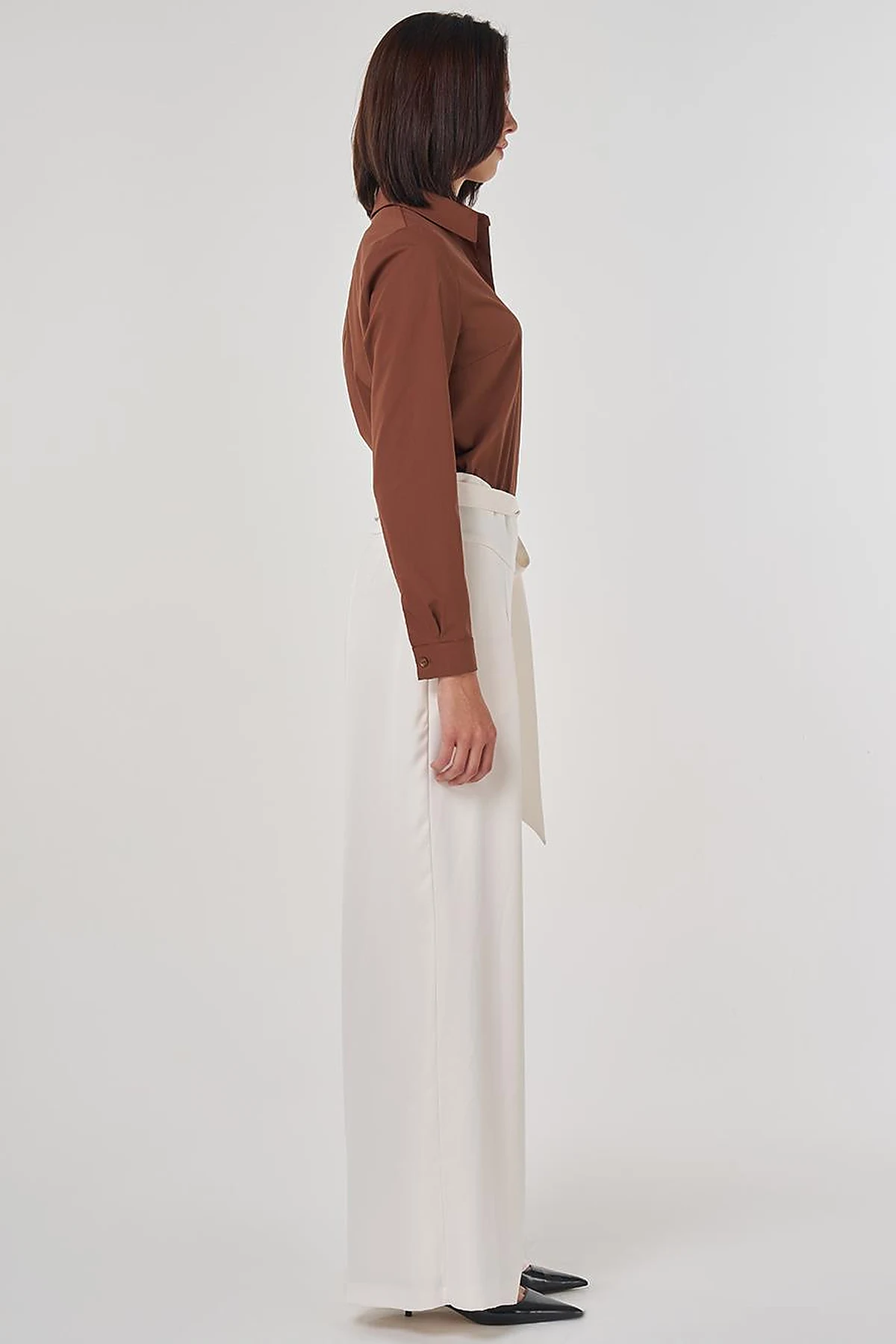 Waist Tie Satin Pants Ecru
