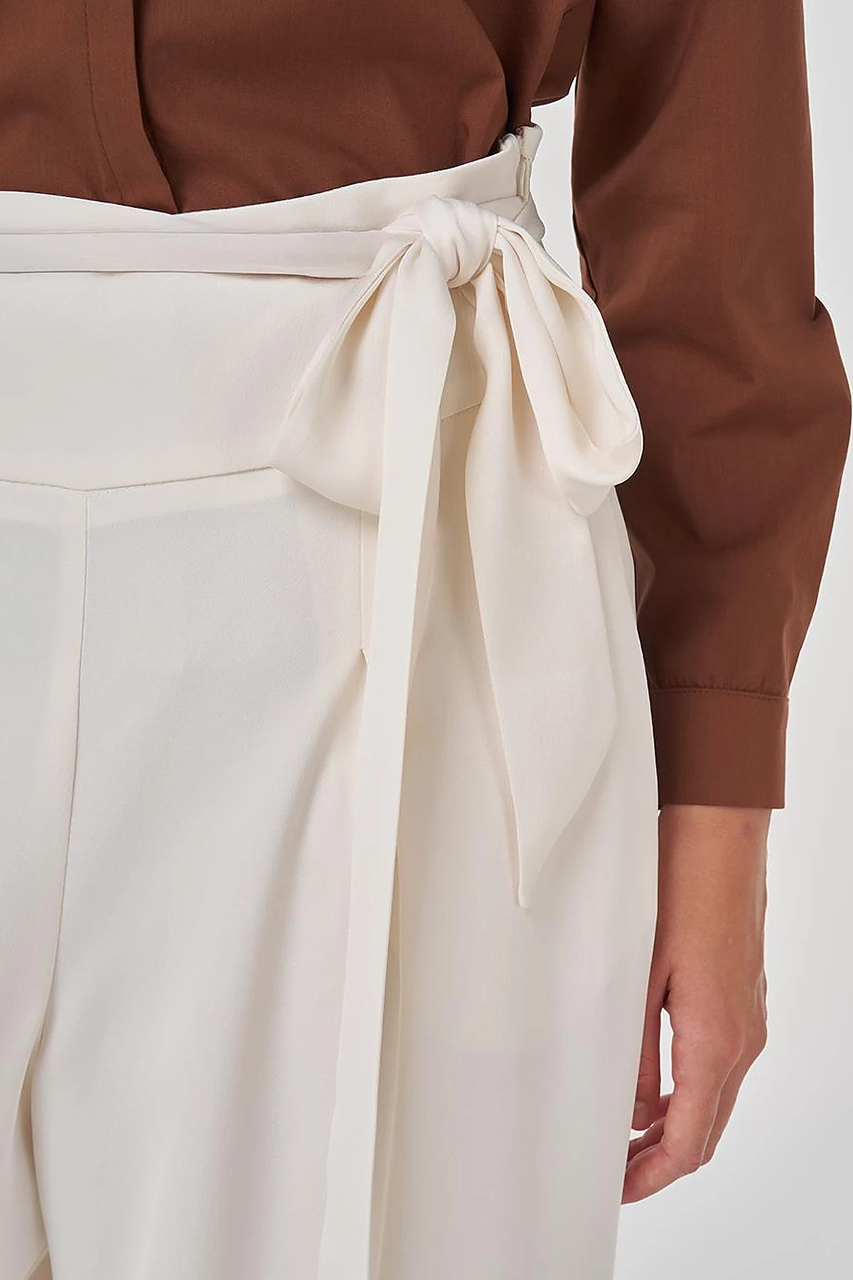 Waist Tie Satin Pants Ecru