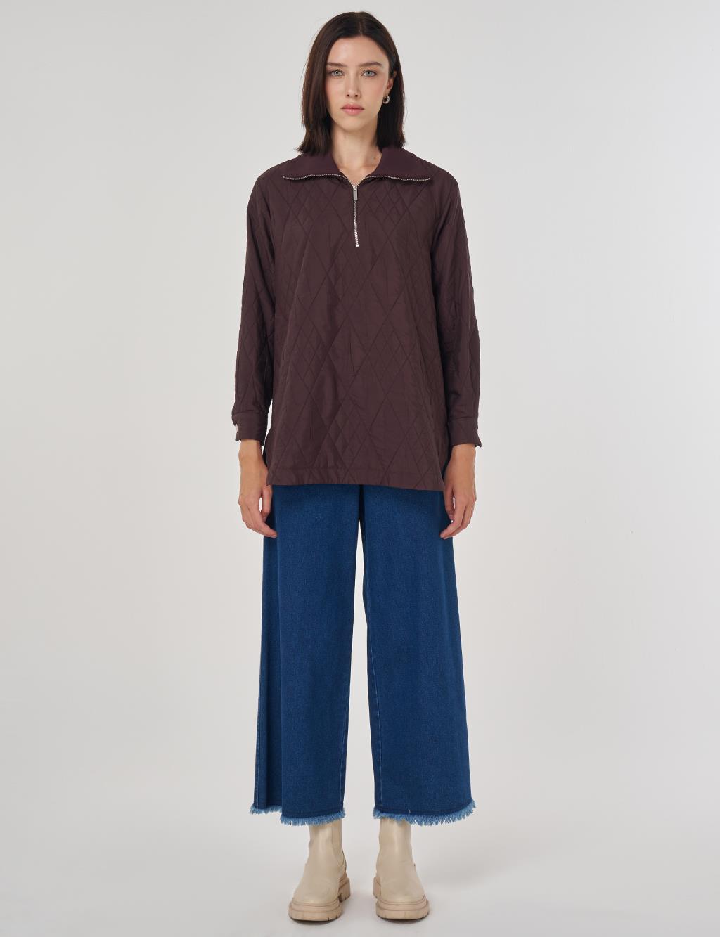 Geniş Yaka Kabartmalı Sweatshirt Koyu Bordo 