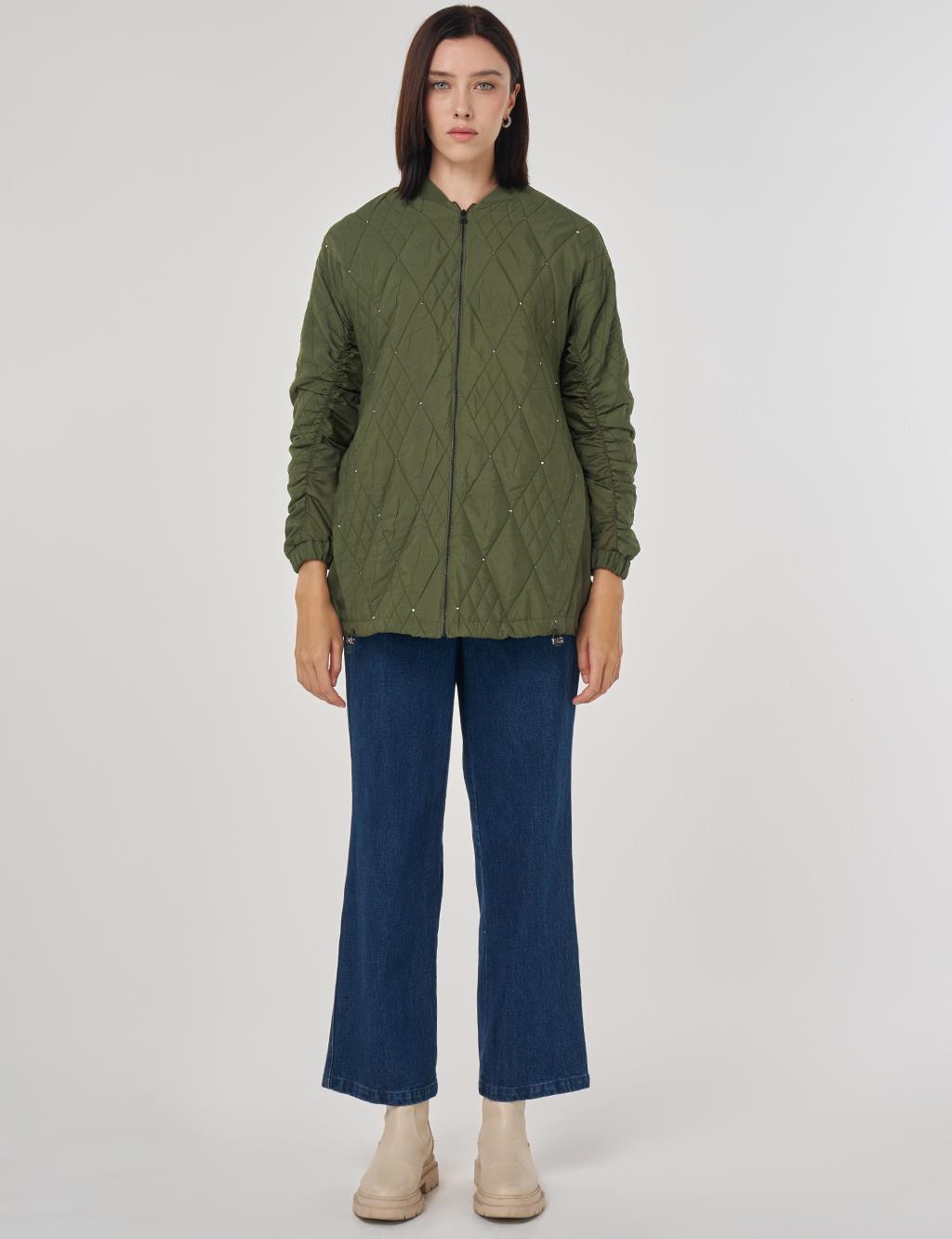 Embossed Pattern Jacket Forest Green