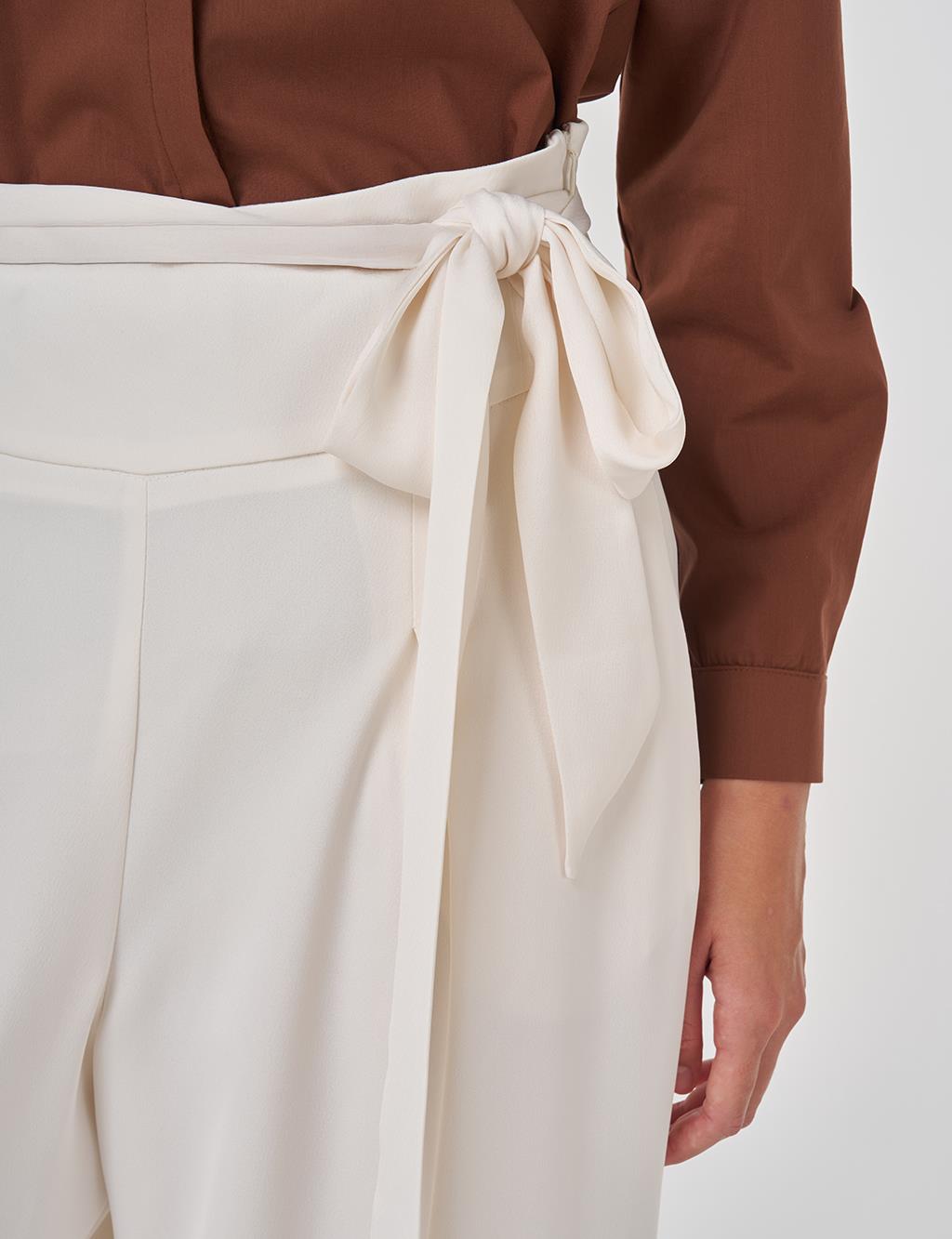 Waist Tie Satin Pants Ecru