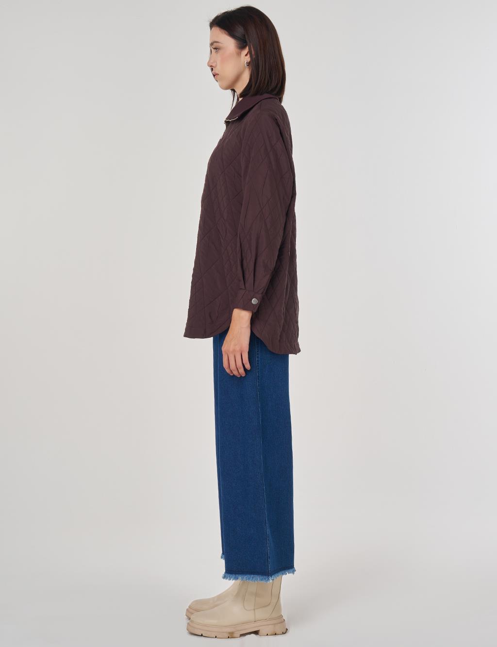 Geniş Yaka Kabartmalı Sweatshirt Koyu Bordo 