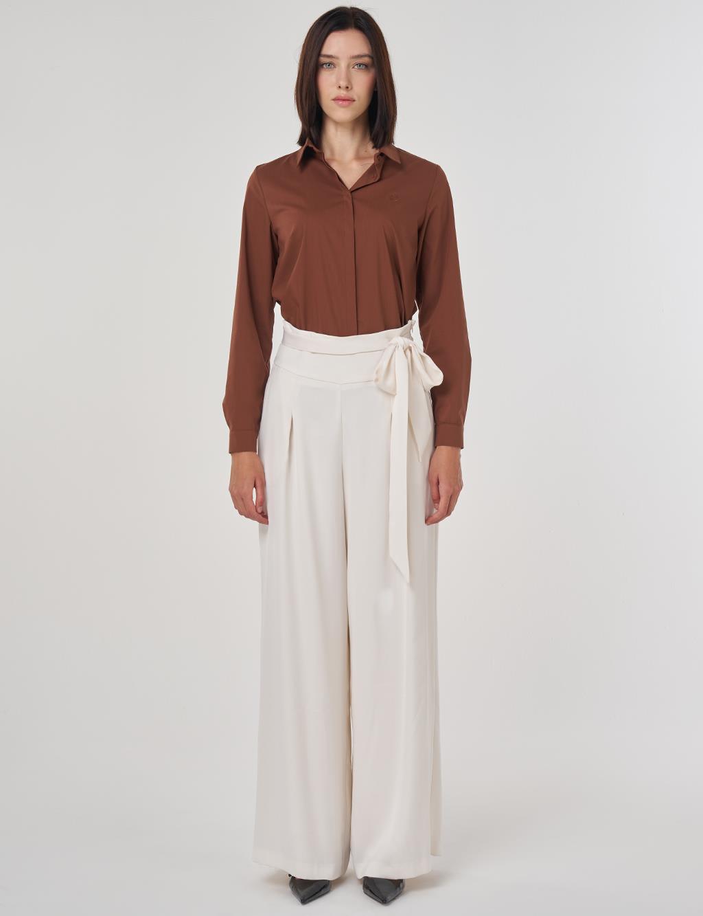 Waist Tie Satin Pants Ecru