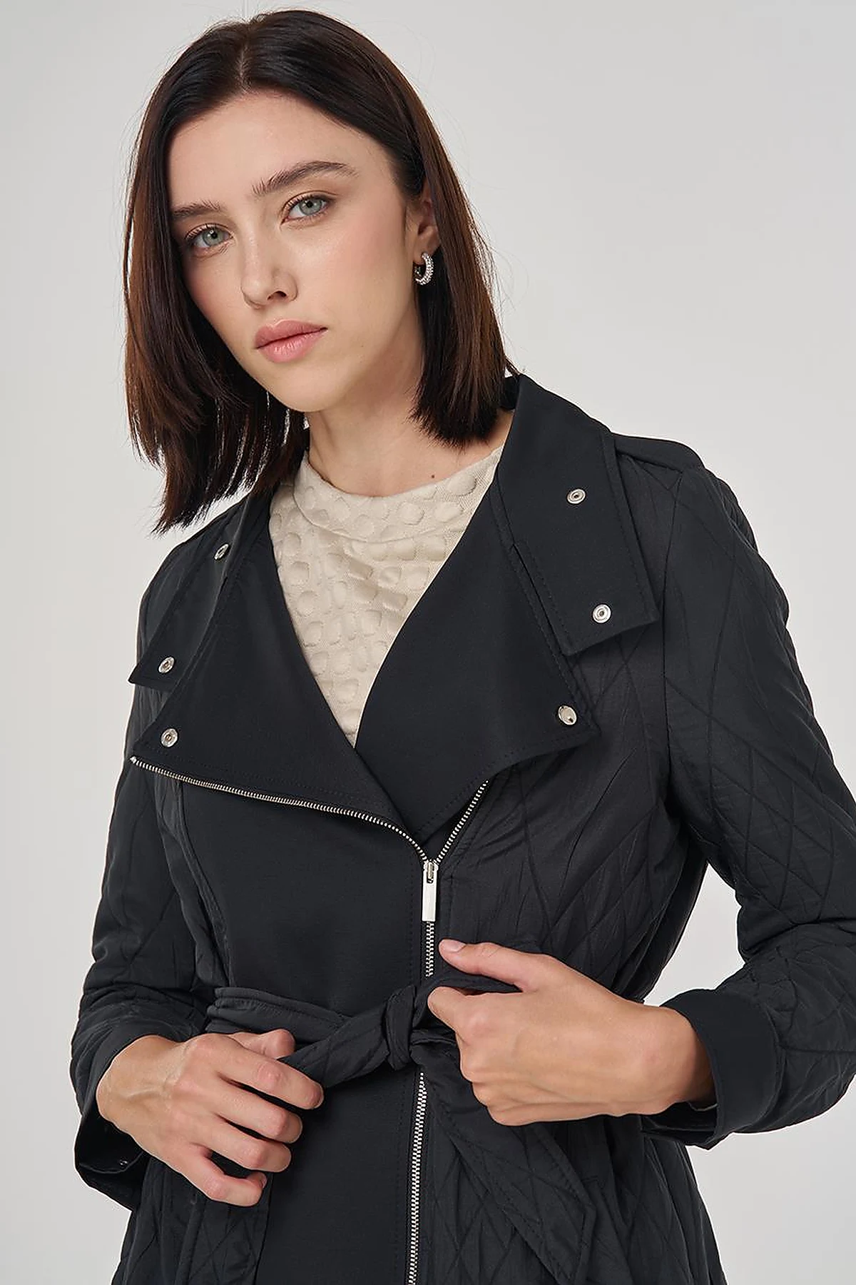 Belted Wide Collar Overcoat Black