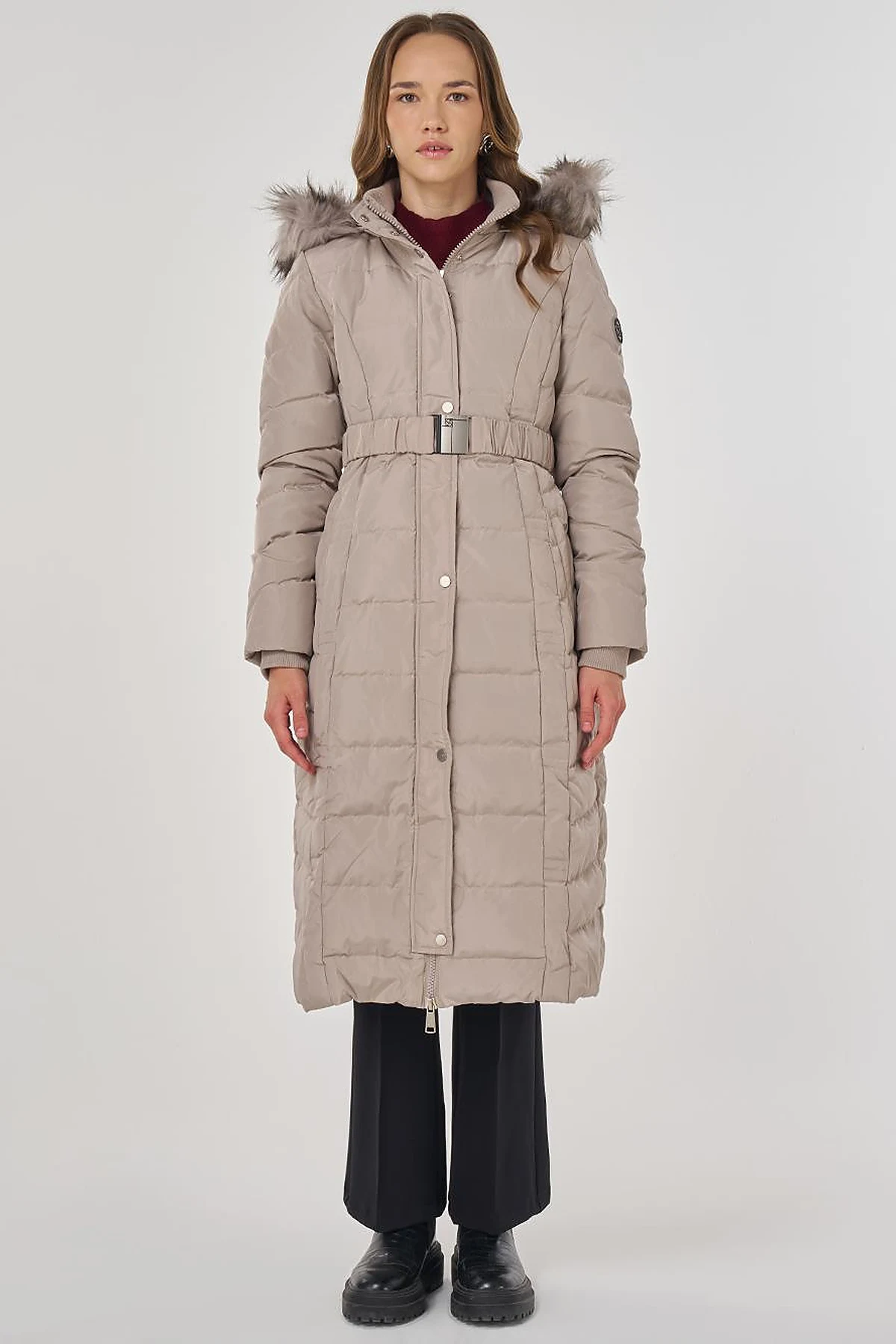 Faux Fur Trim Down Filled Coat Stone