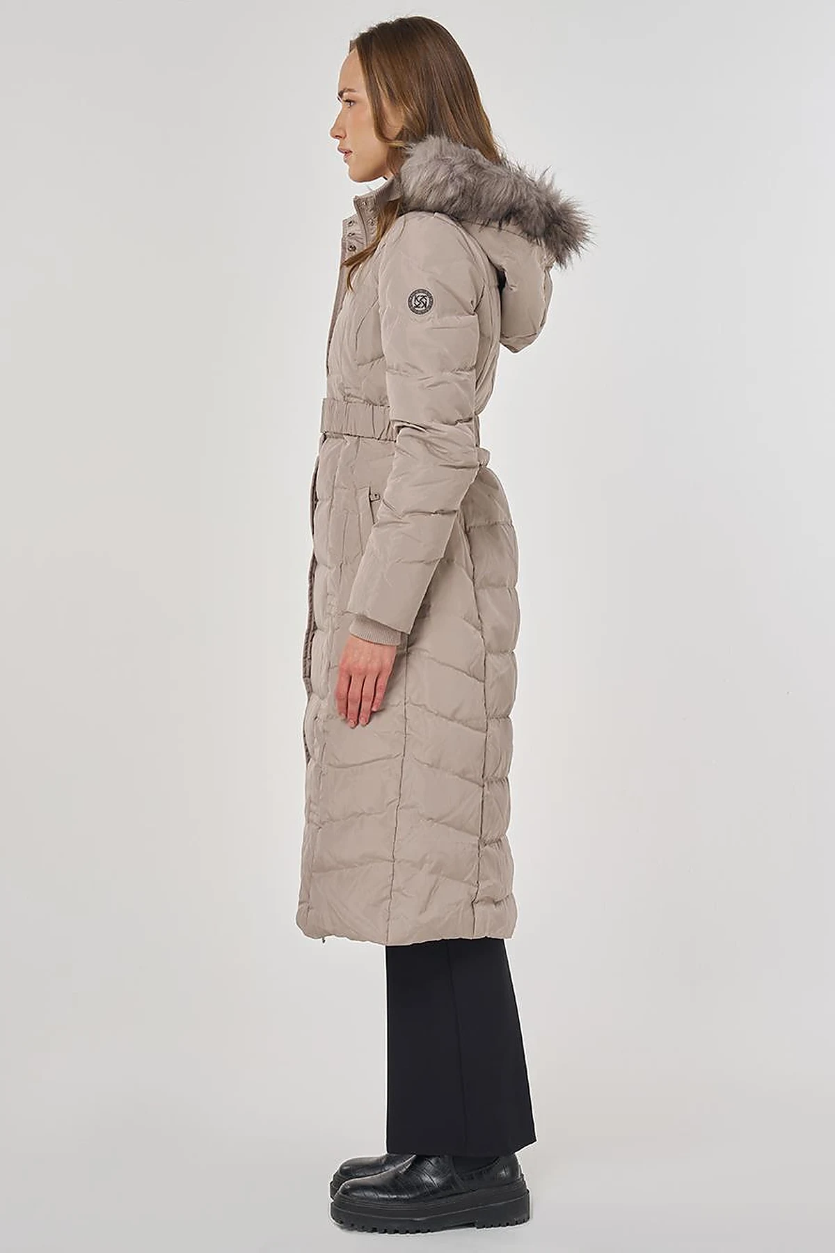 Faux Fur Trim Down Filled Coat Stone