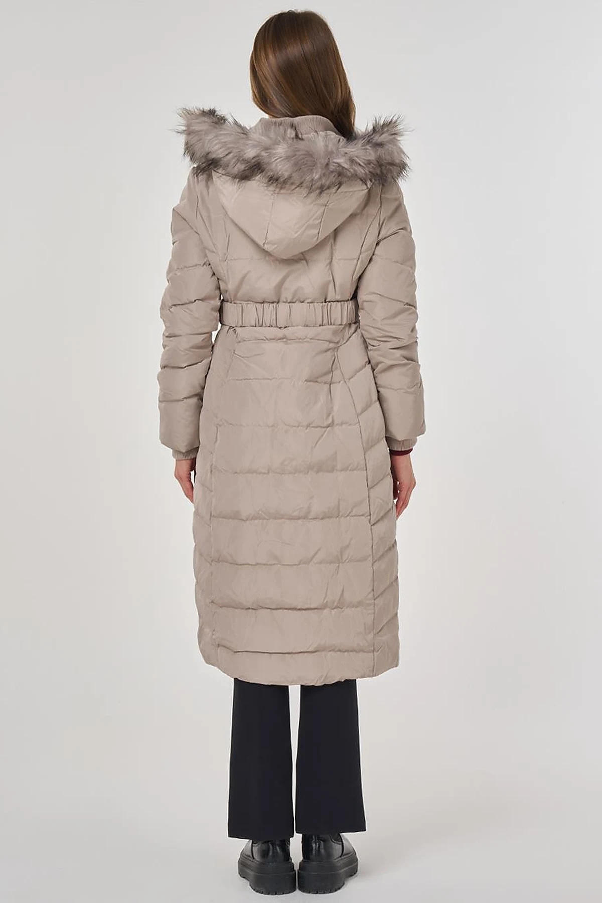 Faux Fur Trim Down Filled Coat Stone