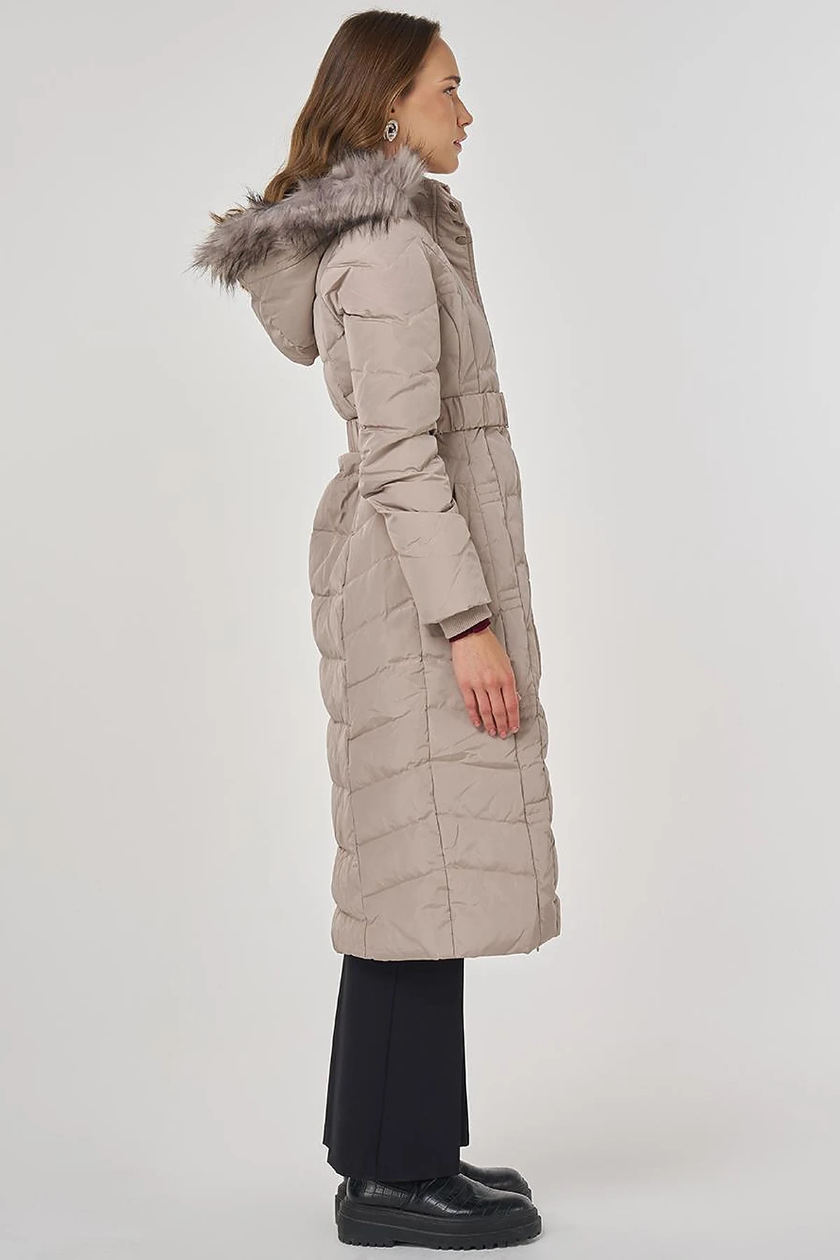 Faux Fur Trim Down Filled Coat Stone