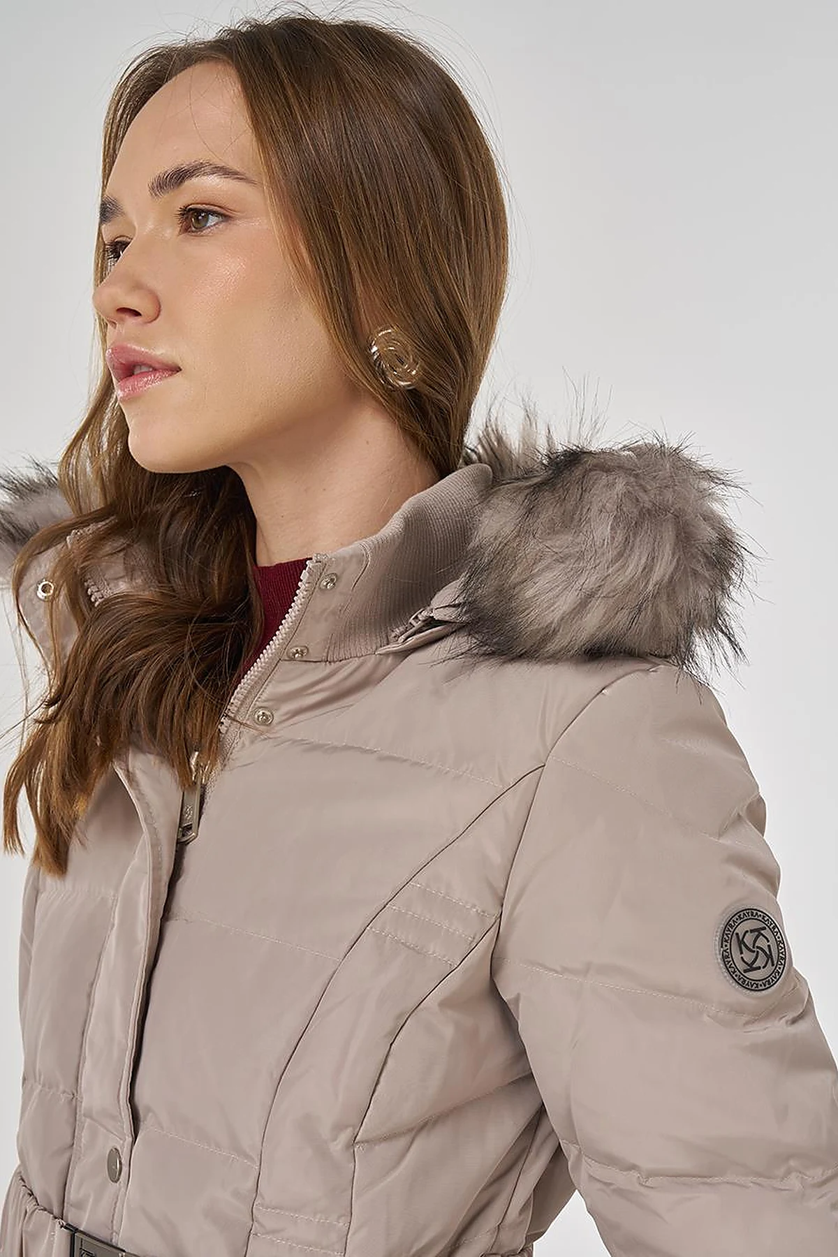 Faux Fur Trim Down Filled Coat Stone