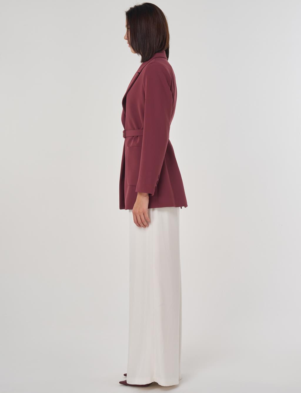 Toka Detaylı Blazer Ceket Bordo 