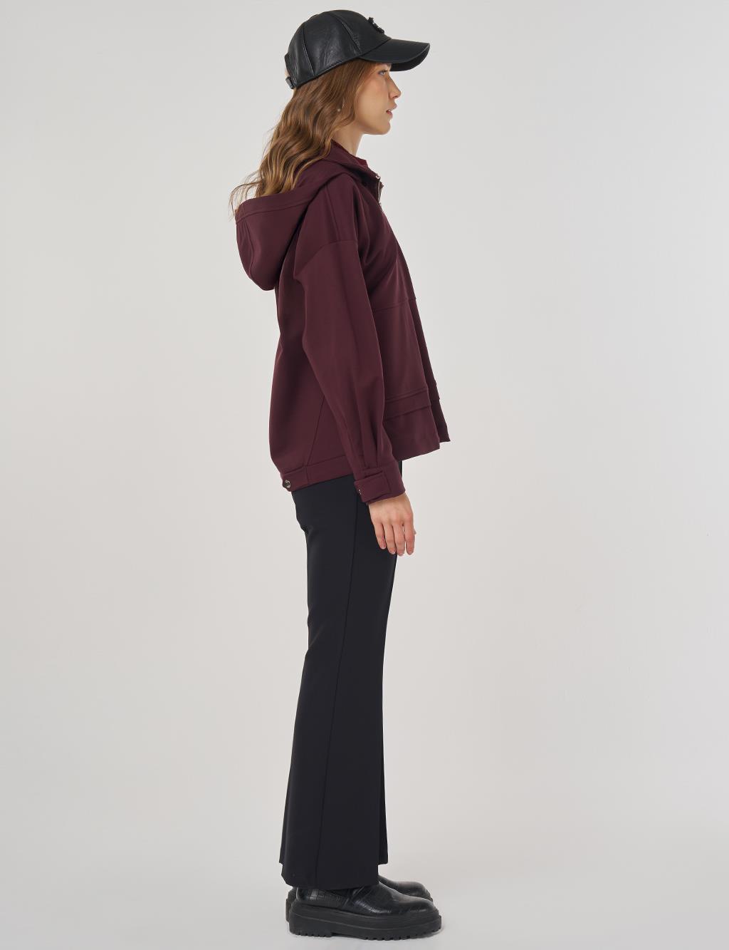 Dikiş Detaylı Kısa Ceket Koyu Bordo