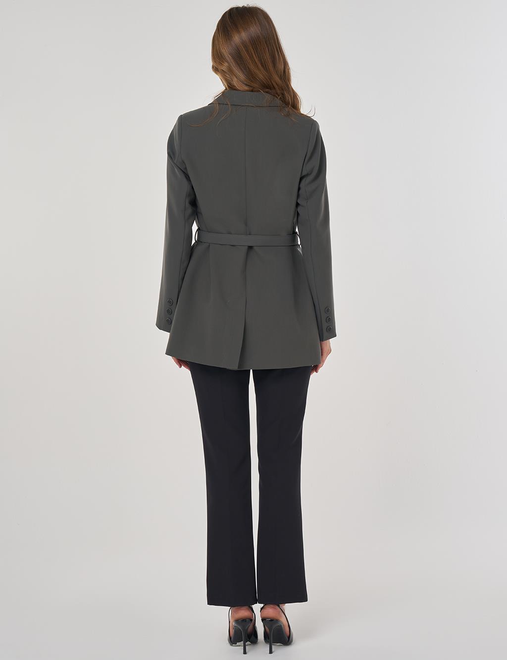 Buckle-Detail Blazer Jacket Khaki