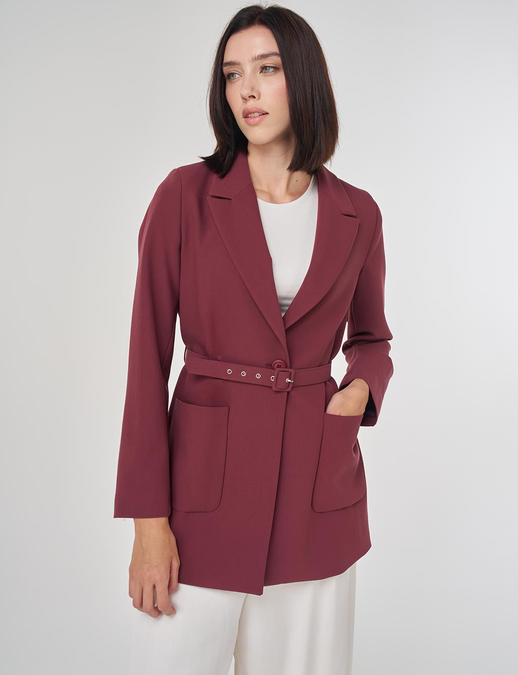 Toka Detaylı Blazer Ceket Bordo 