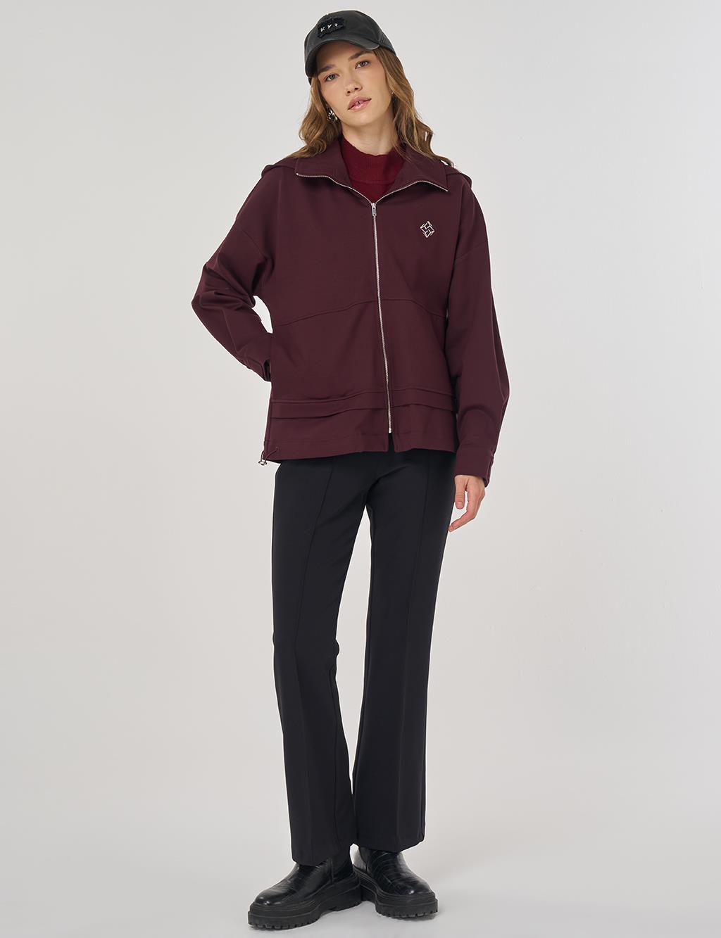 Dikiş Detaylı Kısa Ceket Koyu Bordo