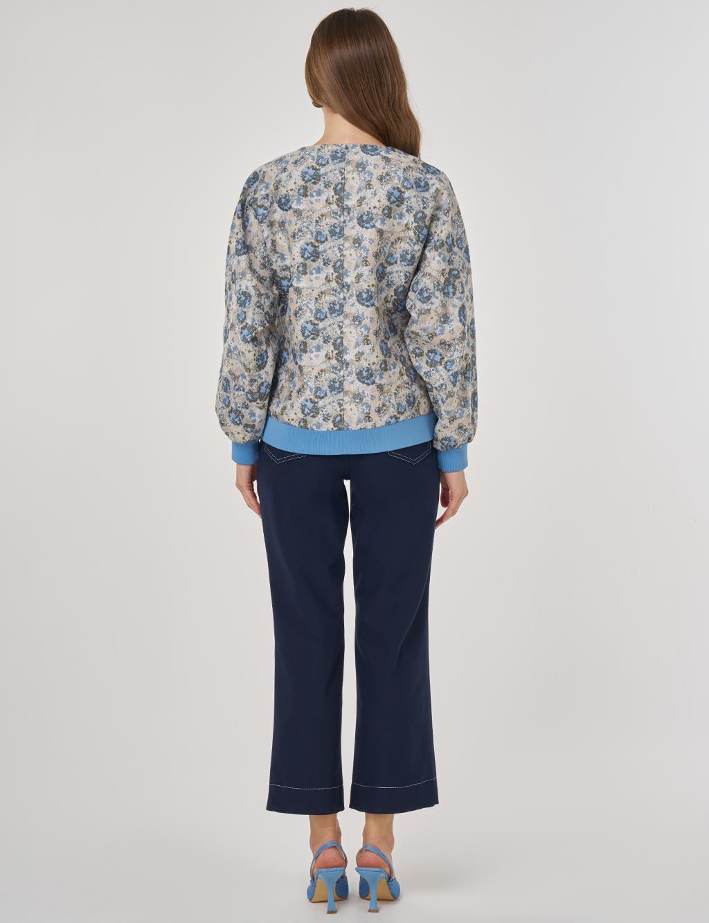 Çiçek Desen Jakarlı Ceket Haki