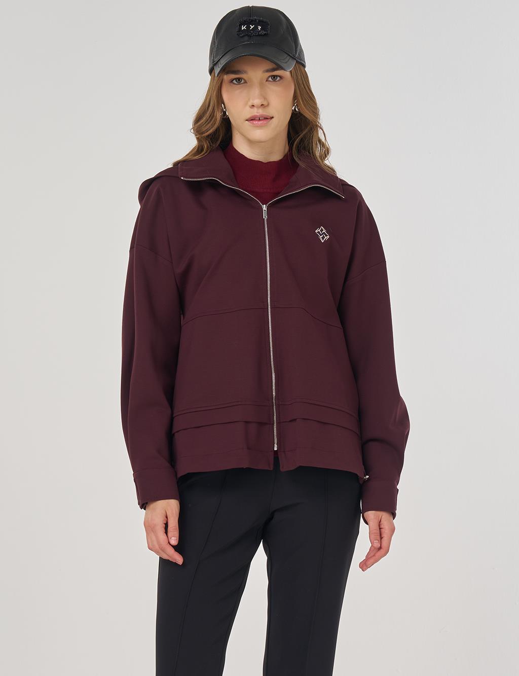 Dikiş Detaylı Kısa Ceket Koyu Bordo