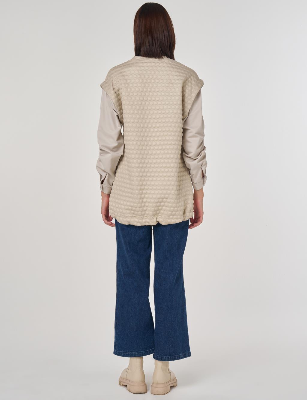 Dokulu Kumaş Garnili Sweatshirt Taş 