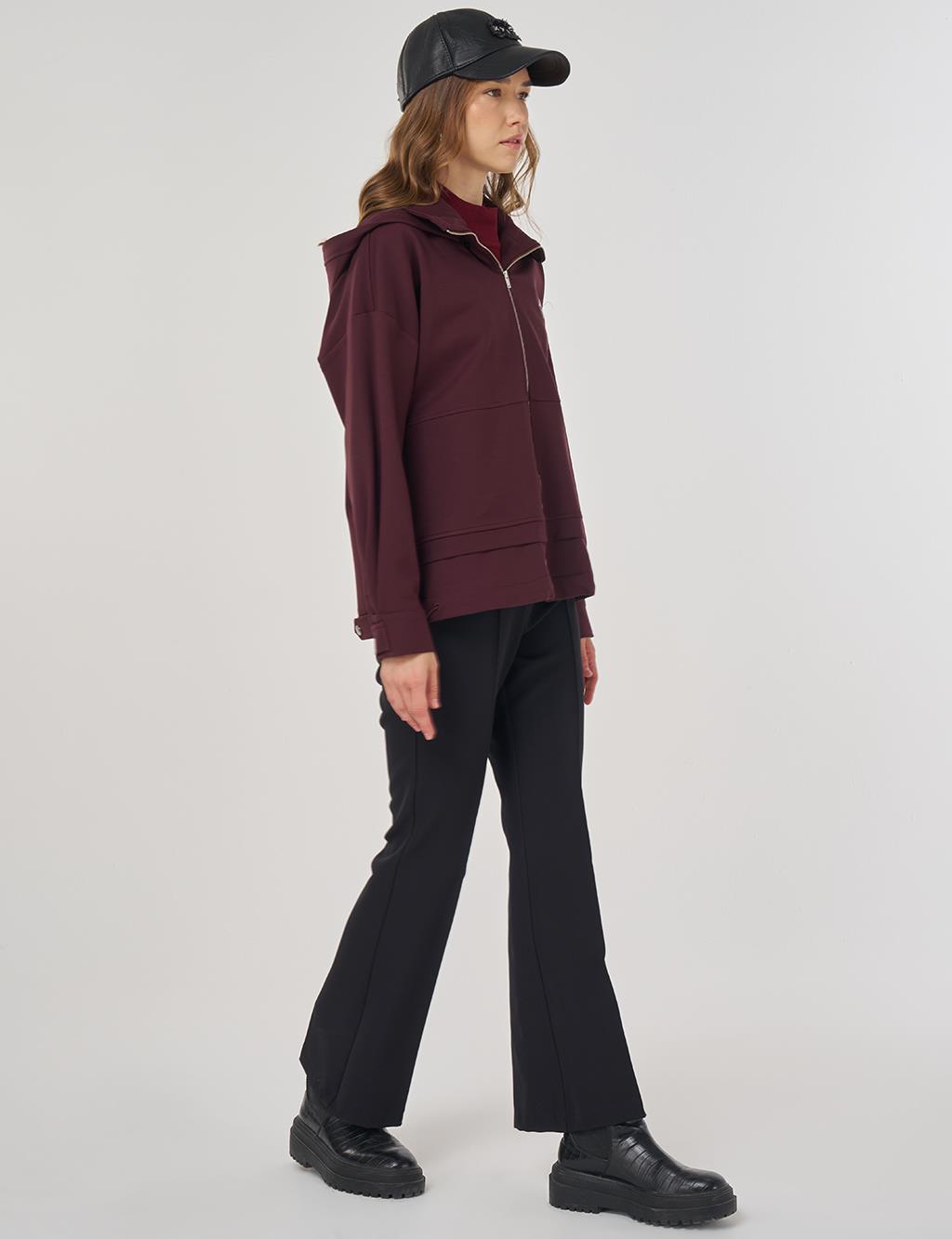 Dikiş Detaylı Kısa Ceket Koyu Bordo