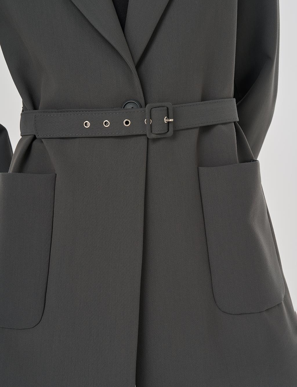 Buckle-Detail Blazer Jacket Khaki