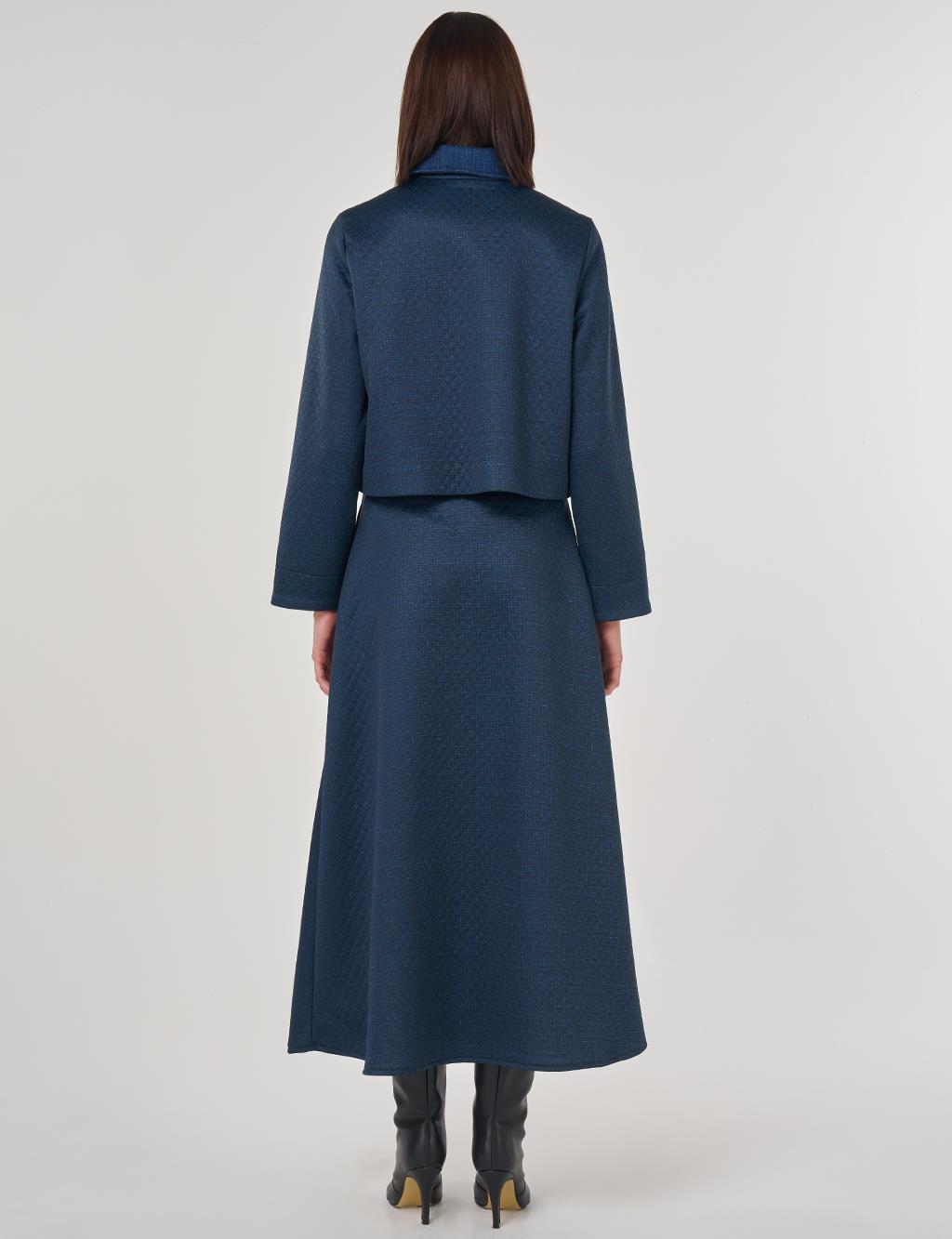 Embossed Pattern Skirted Set Dark Navy