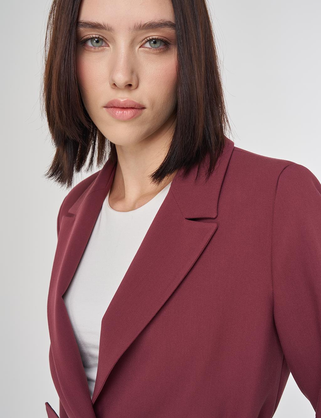 Toka Detaylı Blazer Ceket Bordo 