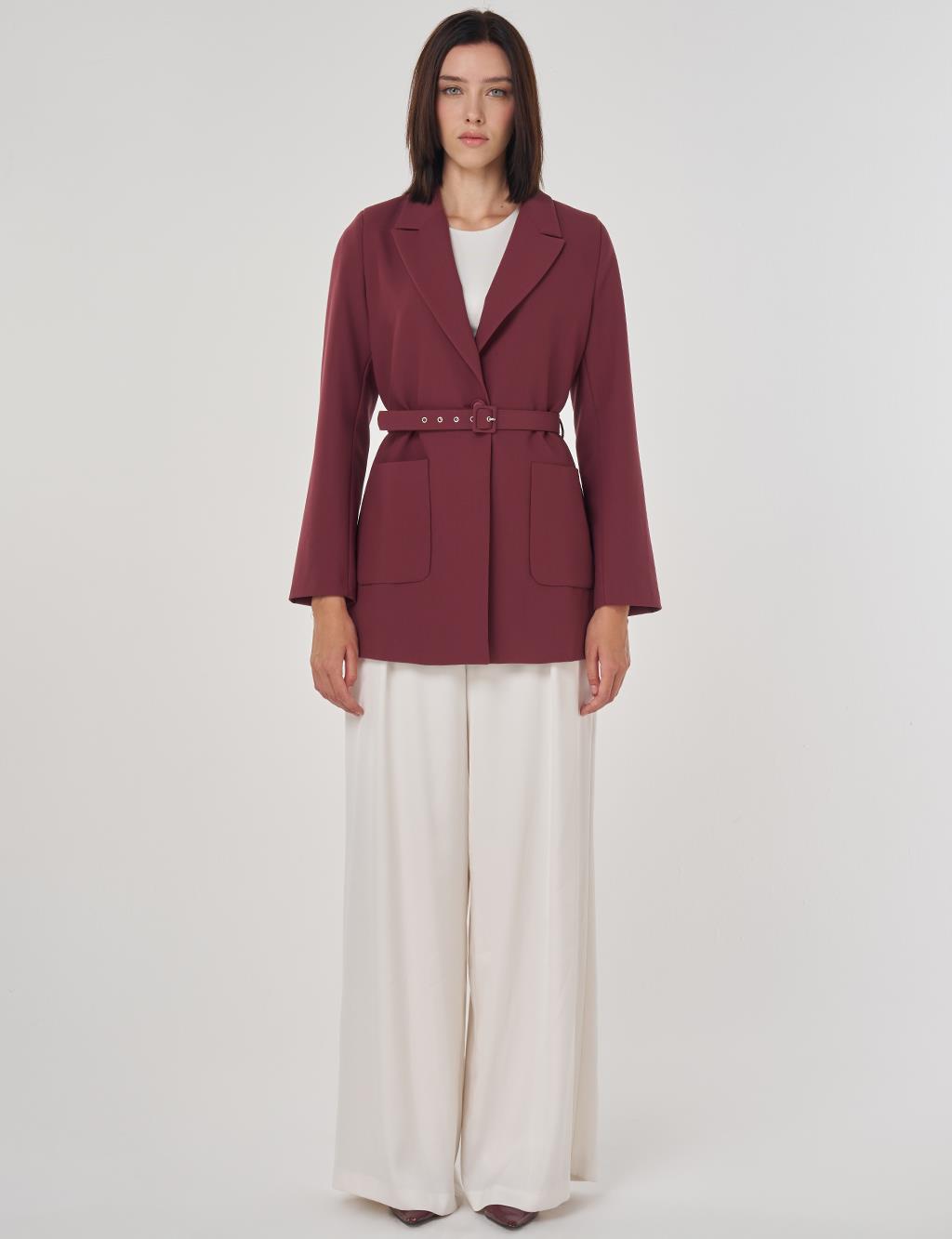 Toka Detaylı Blazer Ceket Bordo 