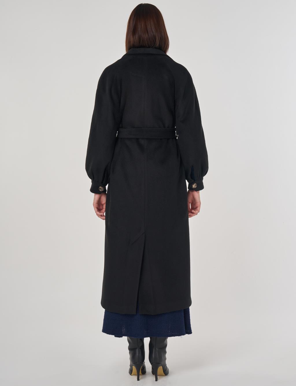 Stand Collar Wool Coat Black