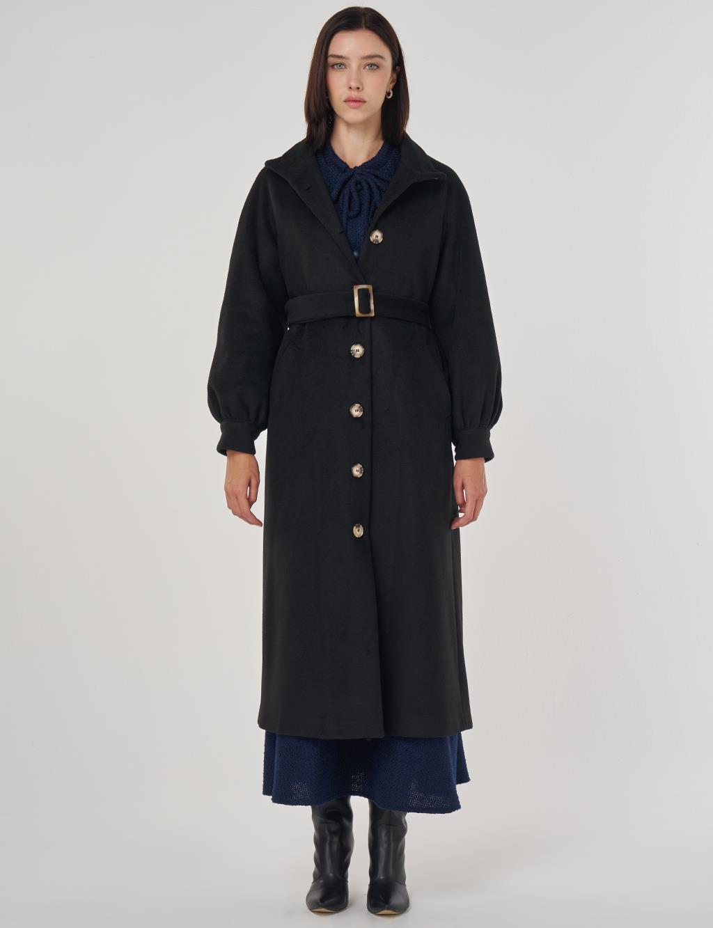 Stand Collar Wool Coat Black