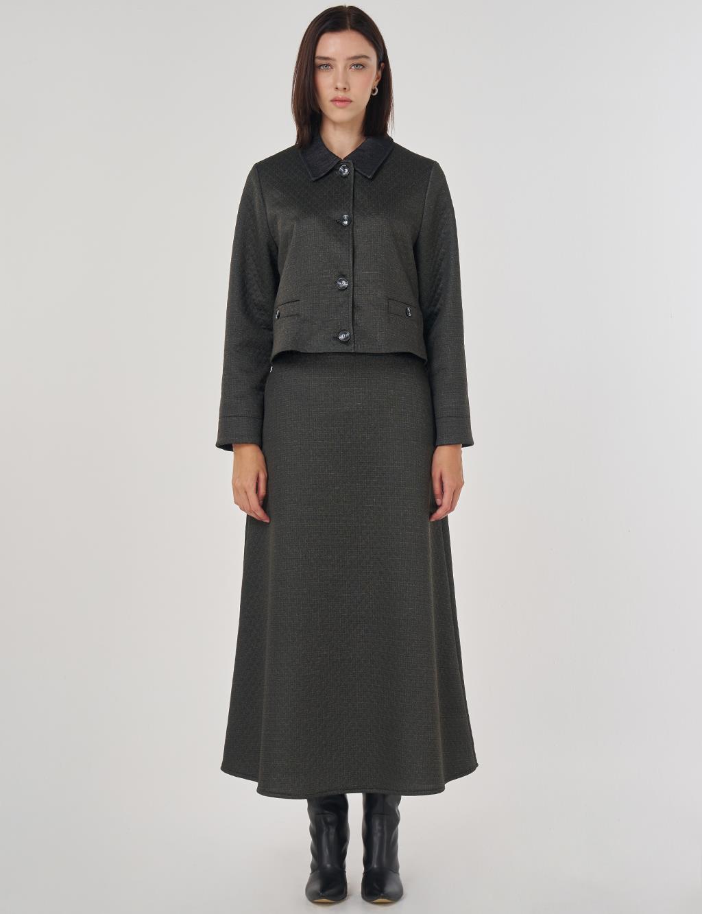 Embossed Pattern Skirted Set Khaki