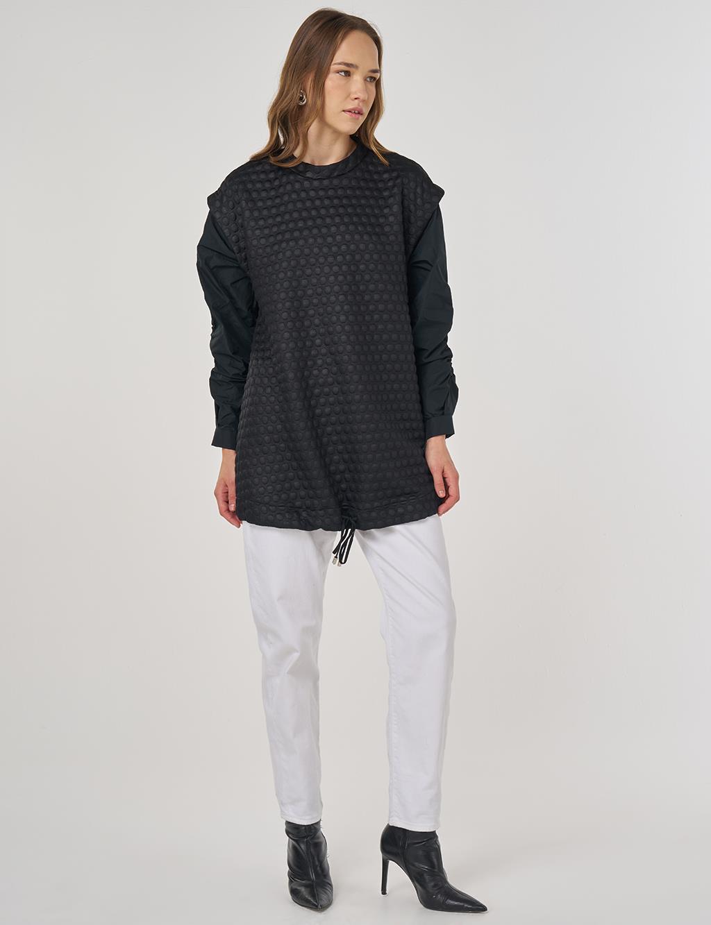 Dokulu Kumaş Garnili Sweatshirt Siyah 