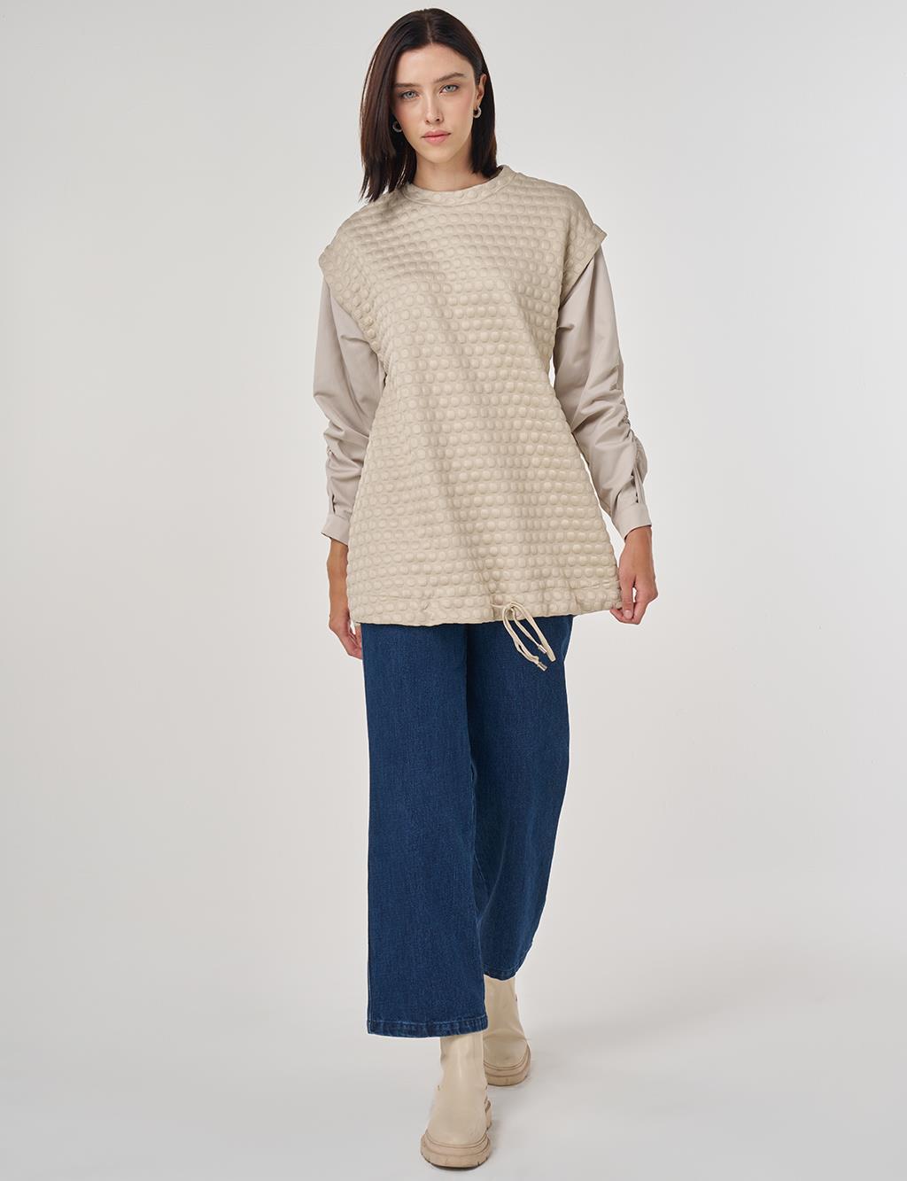 Dokulu Kumaş Garnili Sweatshirt Taş 