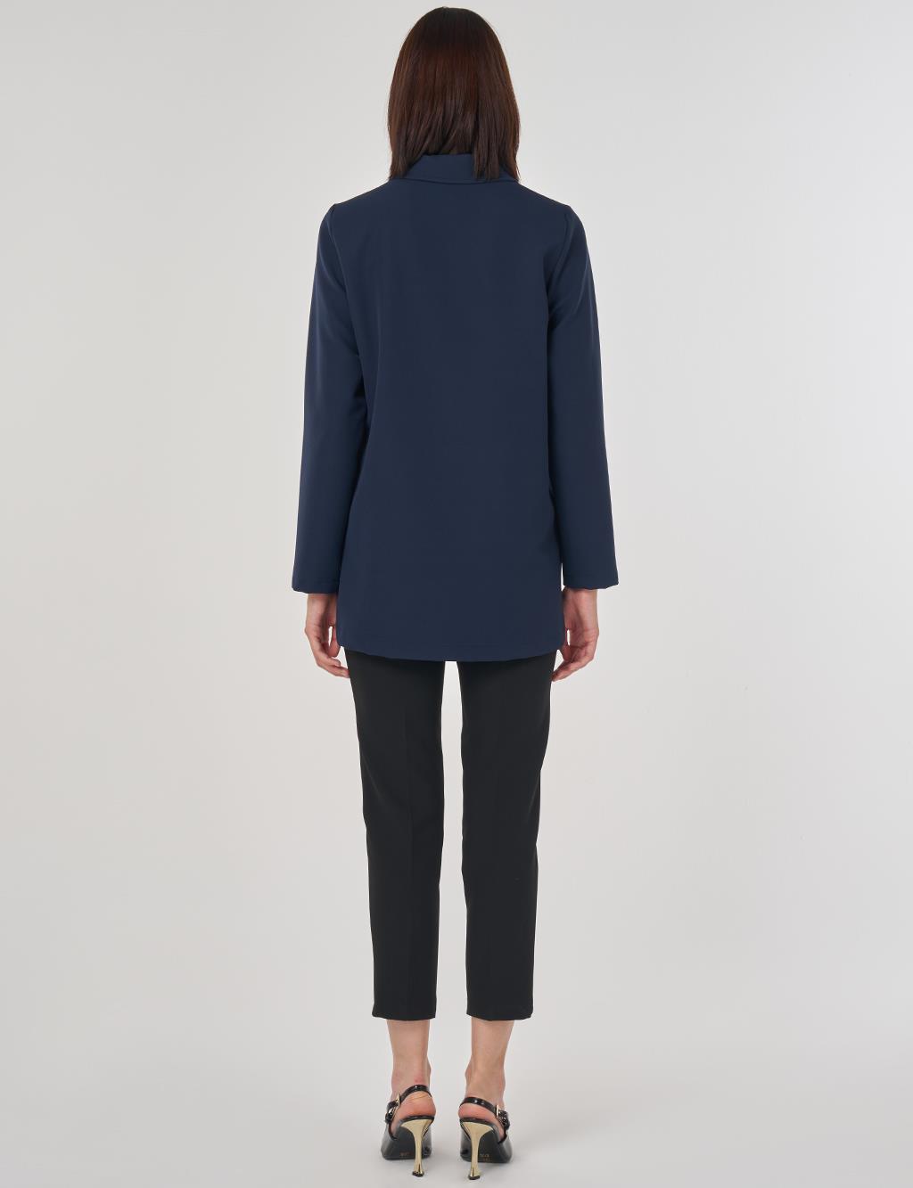 Yakası İşlemeli Bluz Koyu Lacivert 