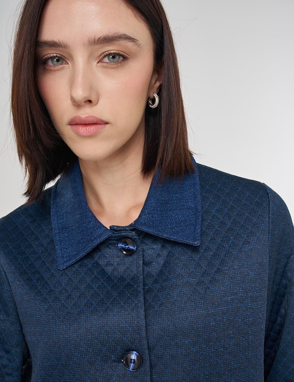 Embossed Pattern Skirted Set Dark Navy