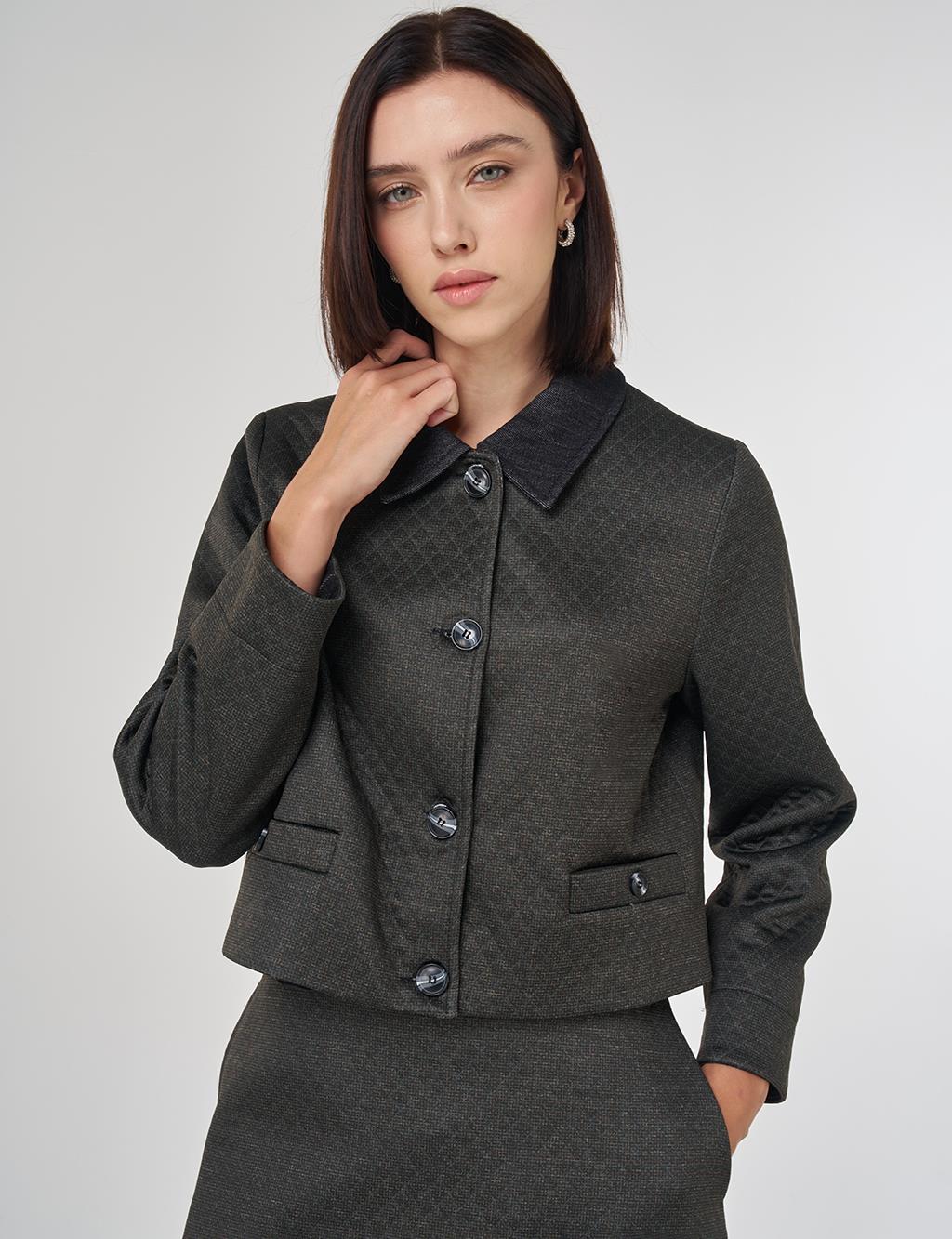 Embossed Pattern Skirted Set Khaki