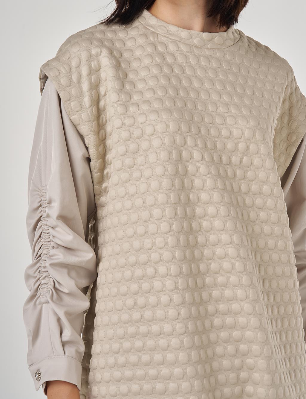 Dokulu Kumaş Garnili Sweatshirt Taş 