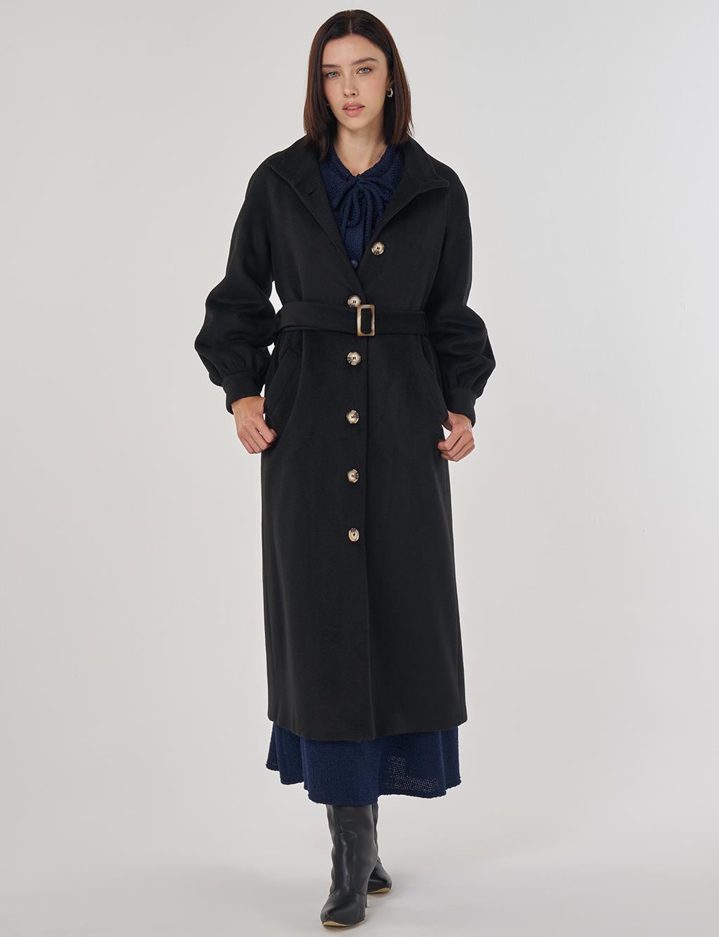 Stand Collar Wool Coat Black