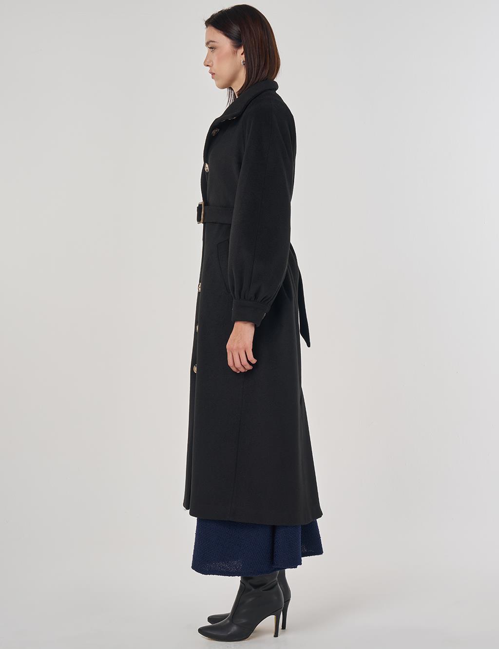 Stand Collar Wool Coat Black