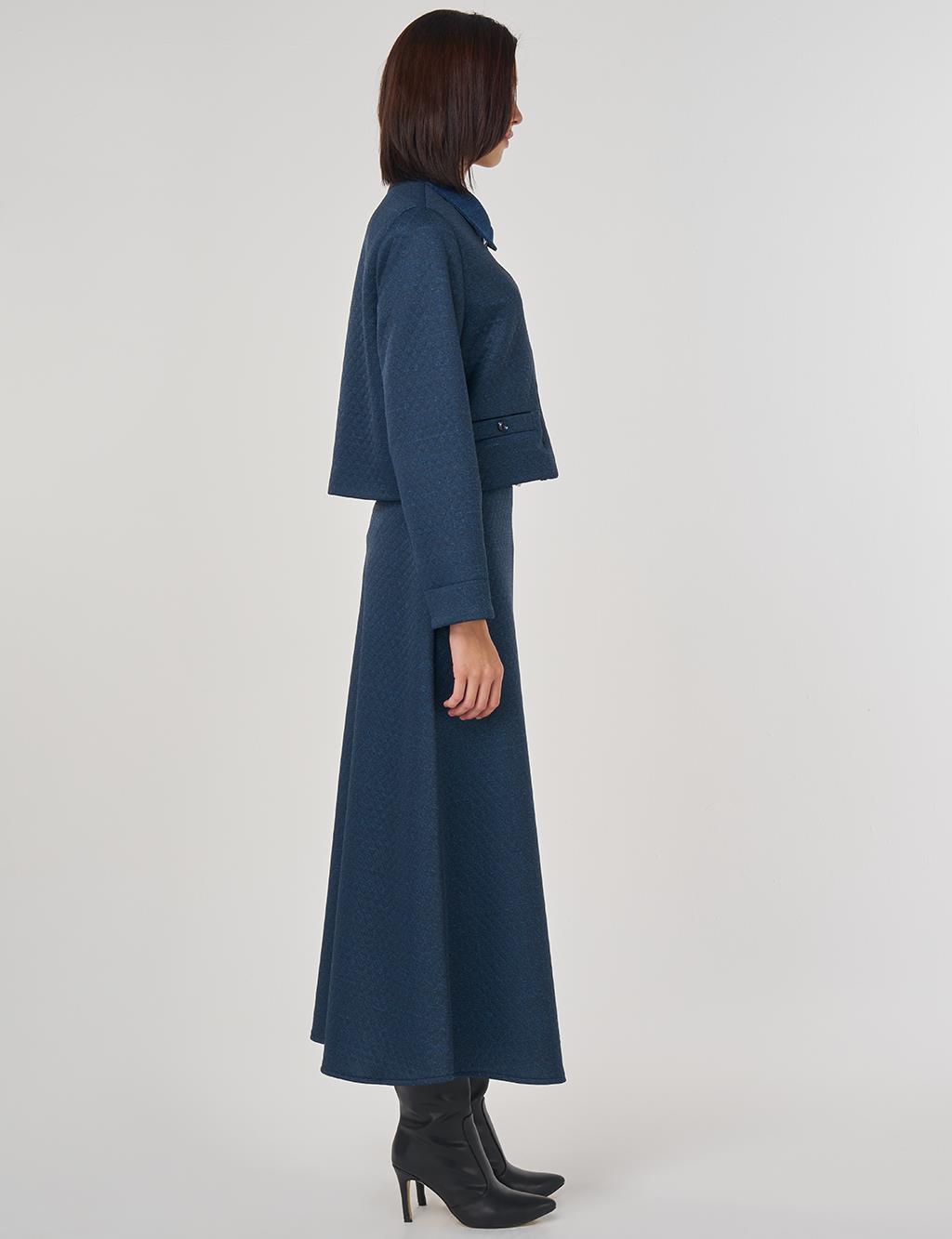 Embossed Pattern Skirted Set Dark Navy