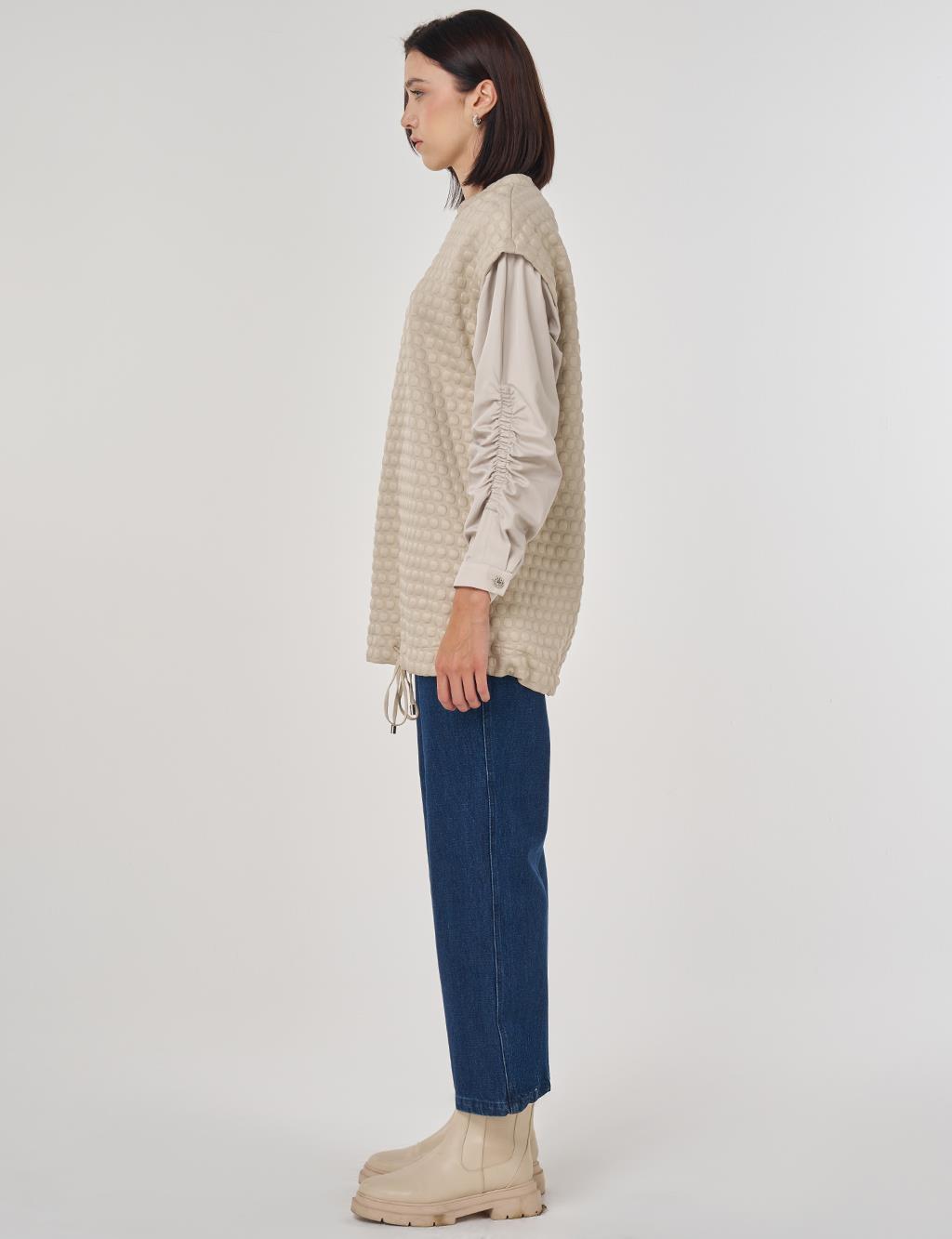 Dokulu Kumaş Garnili Sweatshirt Taş 