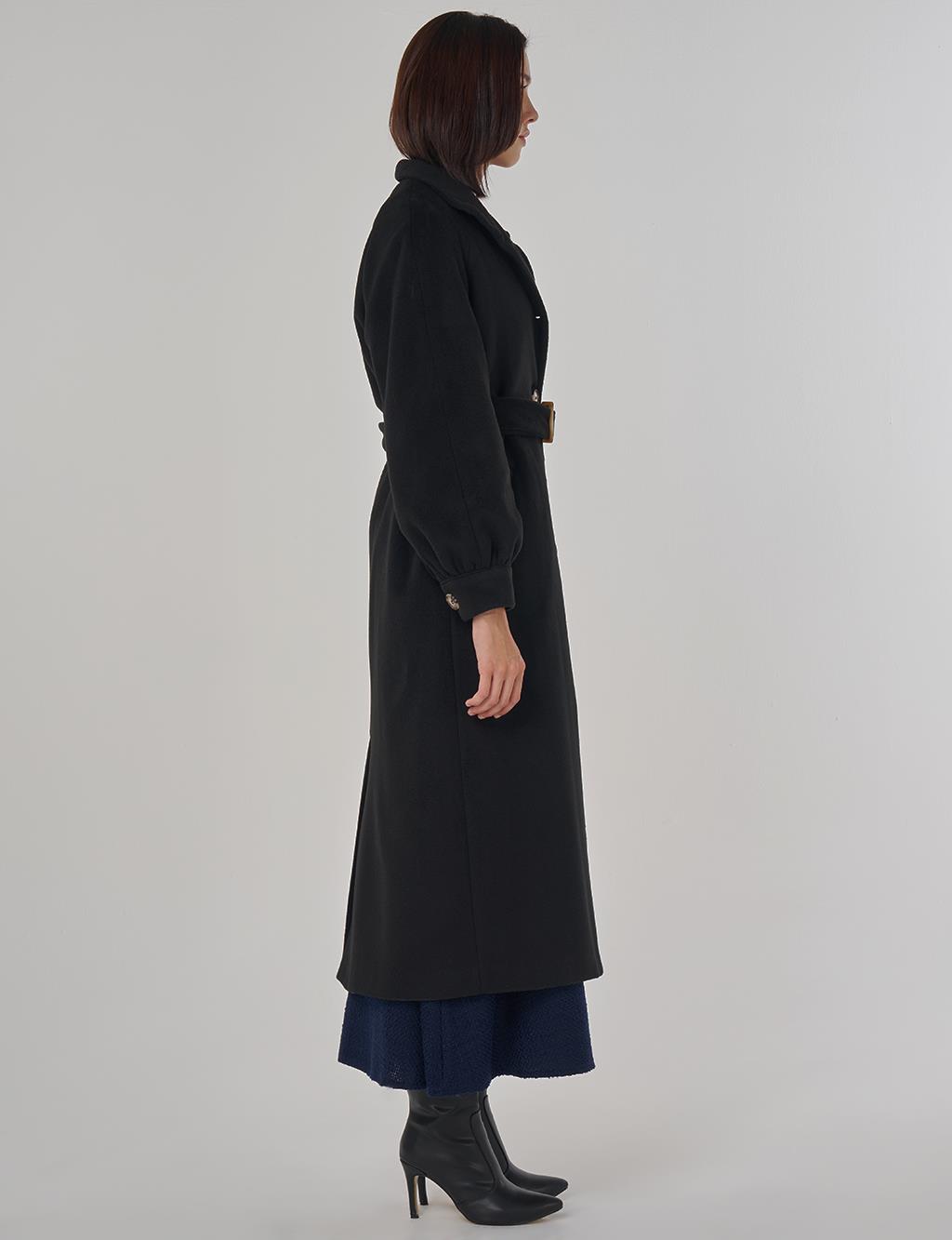 Stand Collar Wool Coat Black