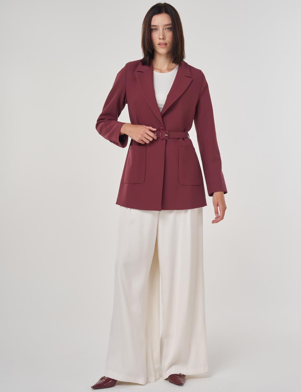 Toka Detaylı Blazer Ceket Bordo 