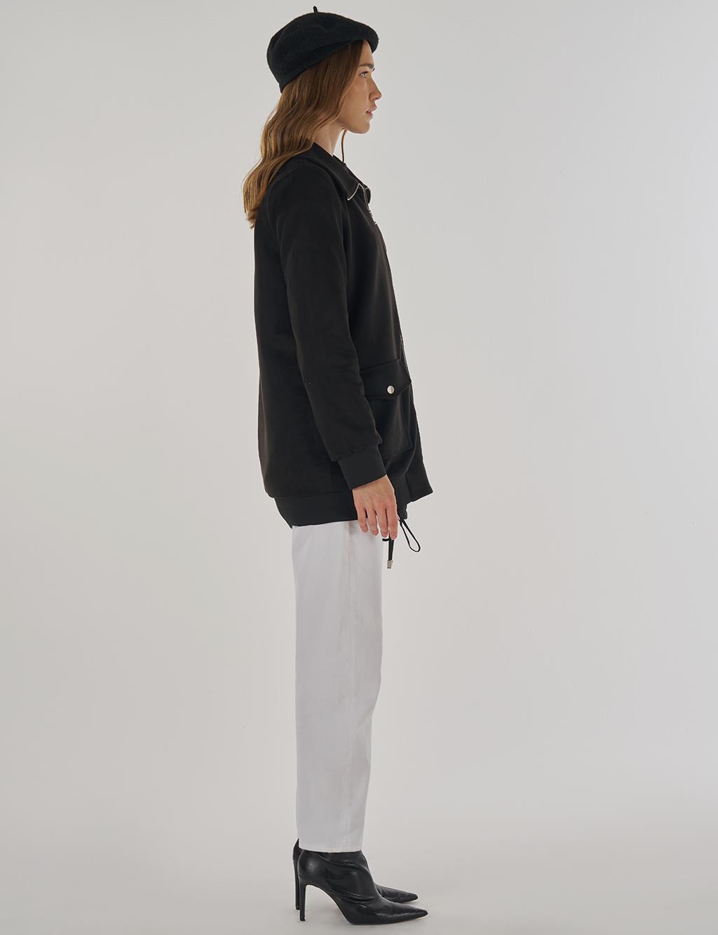 Fermuarlı Süet Ceket Siyah 