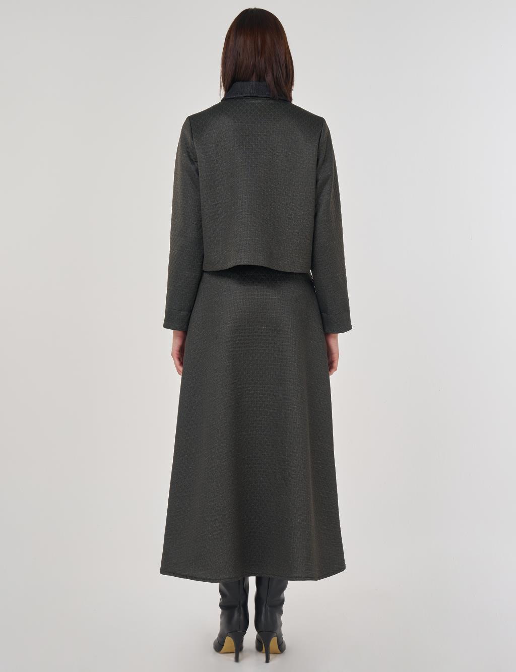 Embossed Pattern Skirted Set Khaki